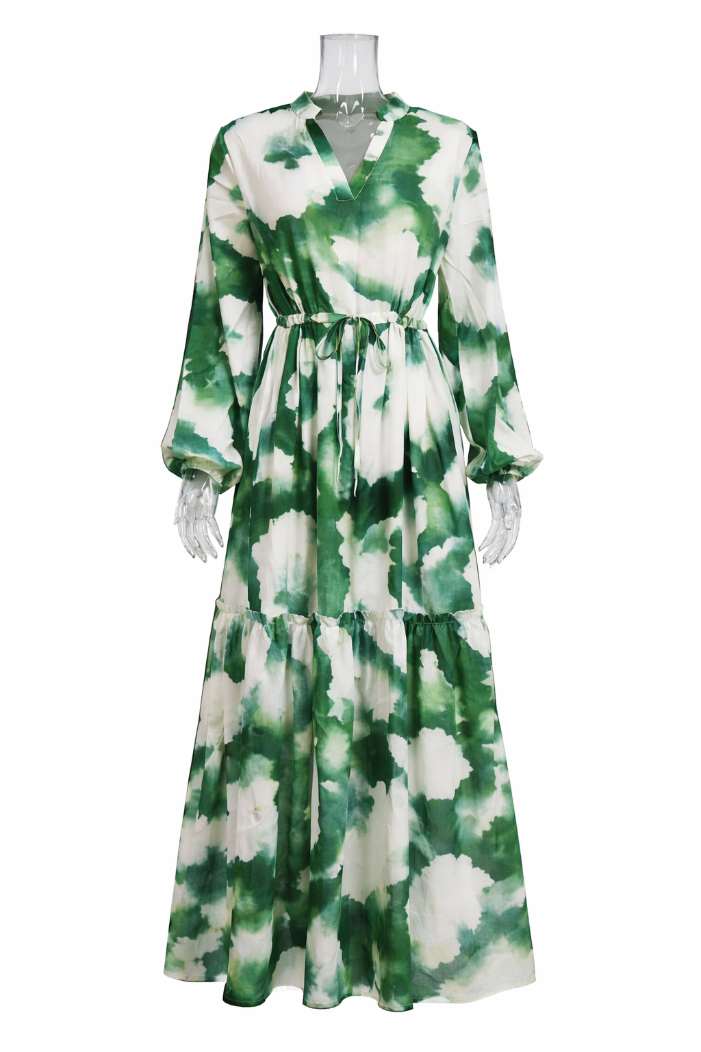 Flowy Design Maxi Boho Dress with Long Sleeves V-neck