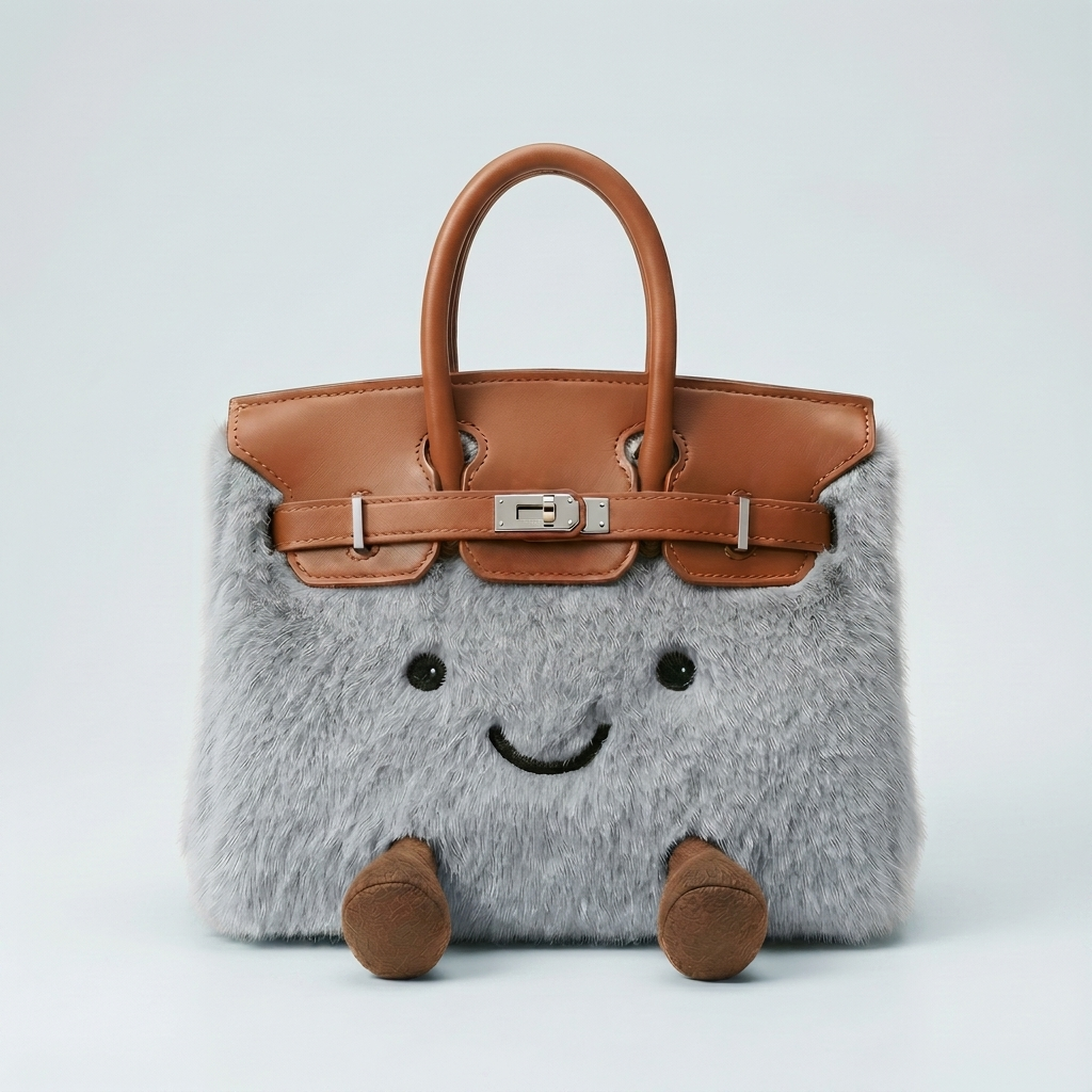 Fluffy Fox Grey-Jellycat Mini brikin Bag