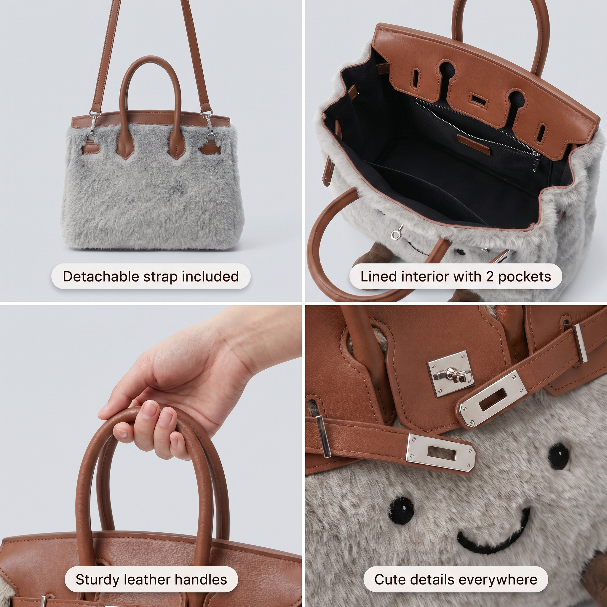 Fluffy Fox Grey-Jellycat Mini brikin Bag