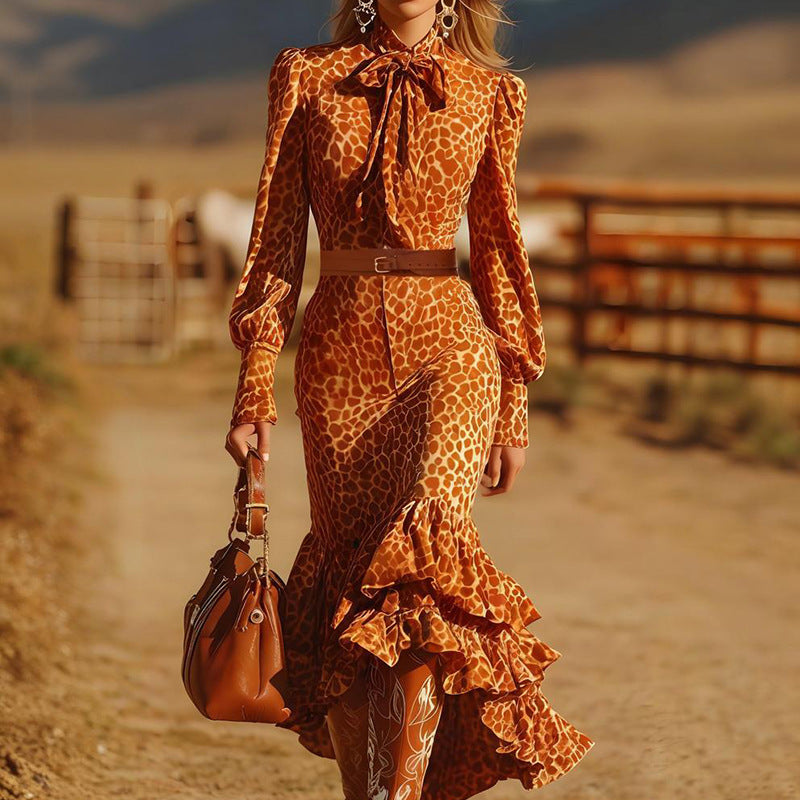 Caramel leopard Butterfly Boho Maxi Dress