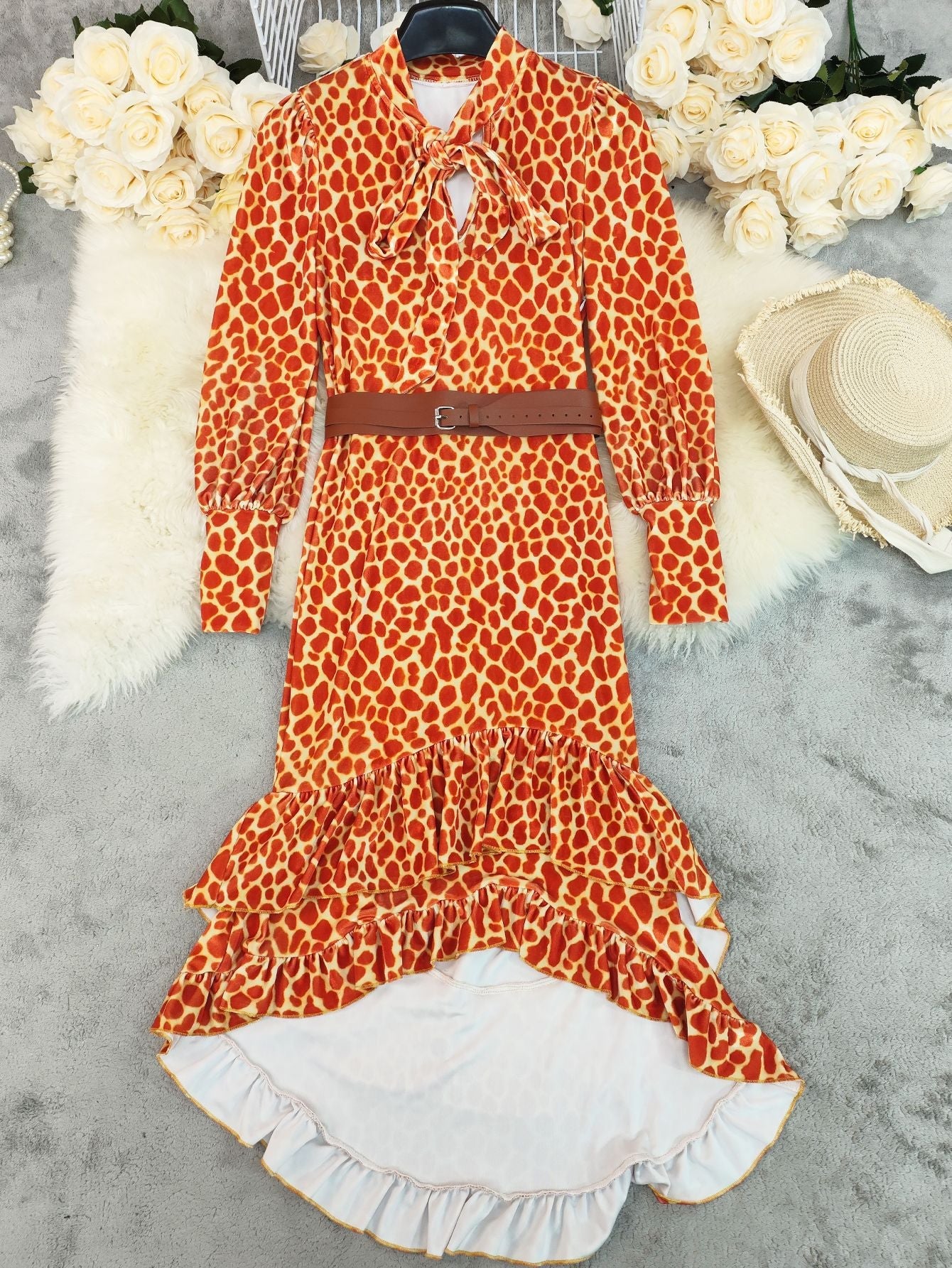 Caramel leopard Butterfly Boho Maxi Dress