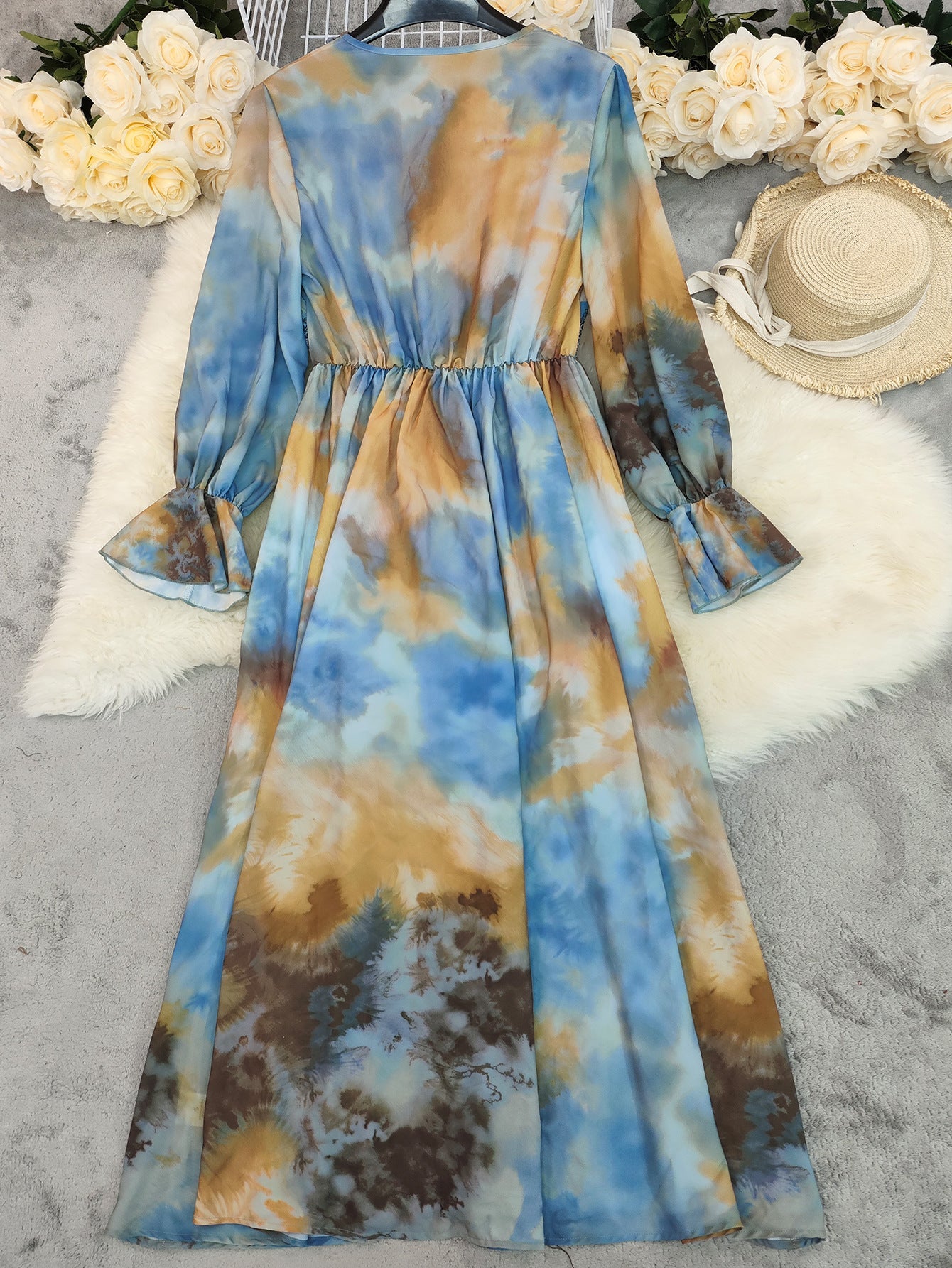 Boho Tie-Dye Embroidered Maxi Dress