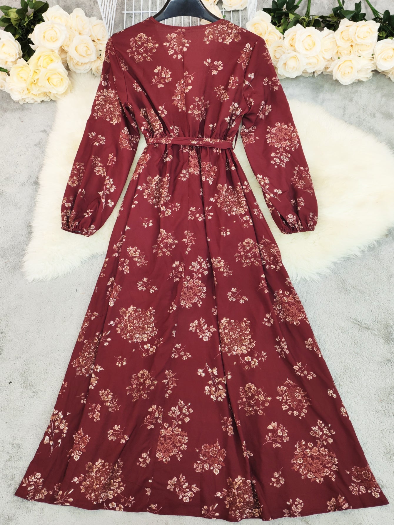 Wine Red Boho Floral Maxi Boho Dress