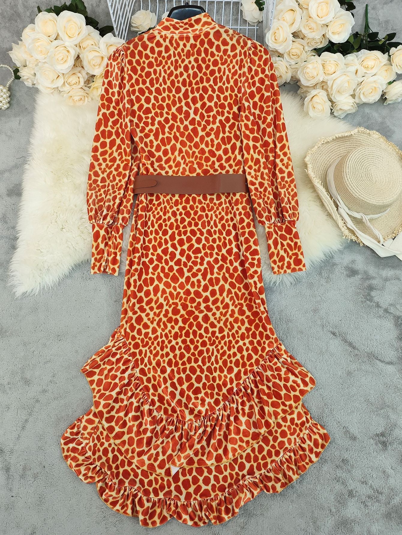 Caramel leopard Butterfly Boho Maxi Dress
