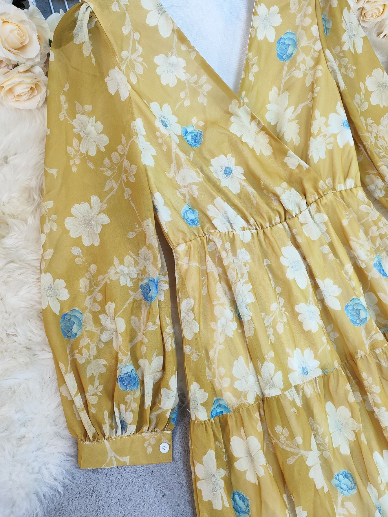 Yellow Floral V-Neck Maxi Boho Summer Dress