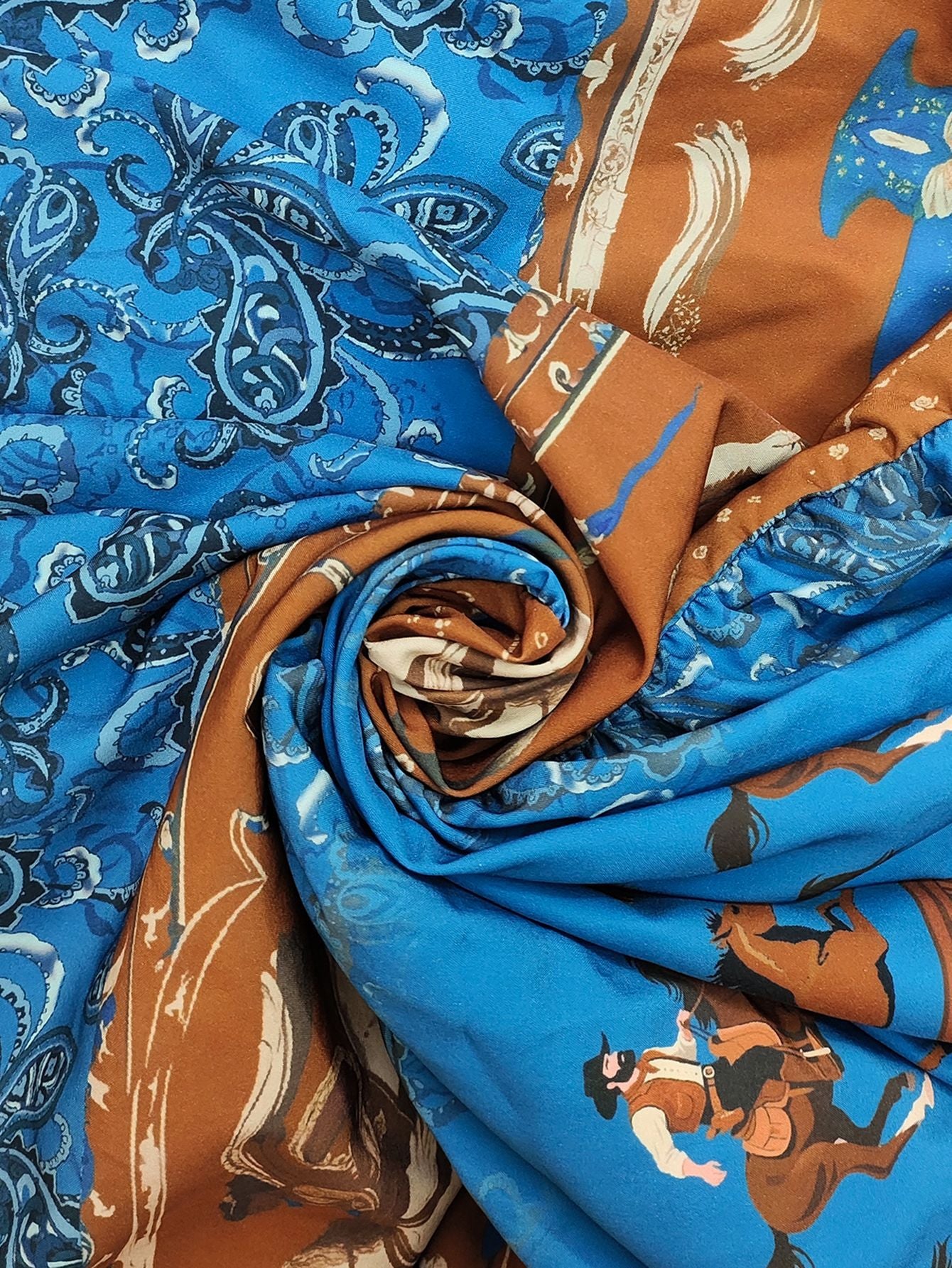 Blue Cowboy Pattern V-Neck Boho Maxi Dress