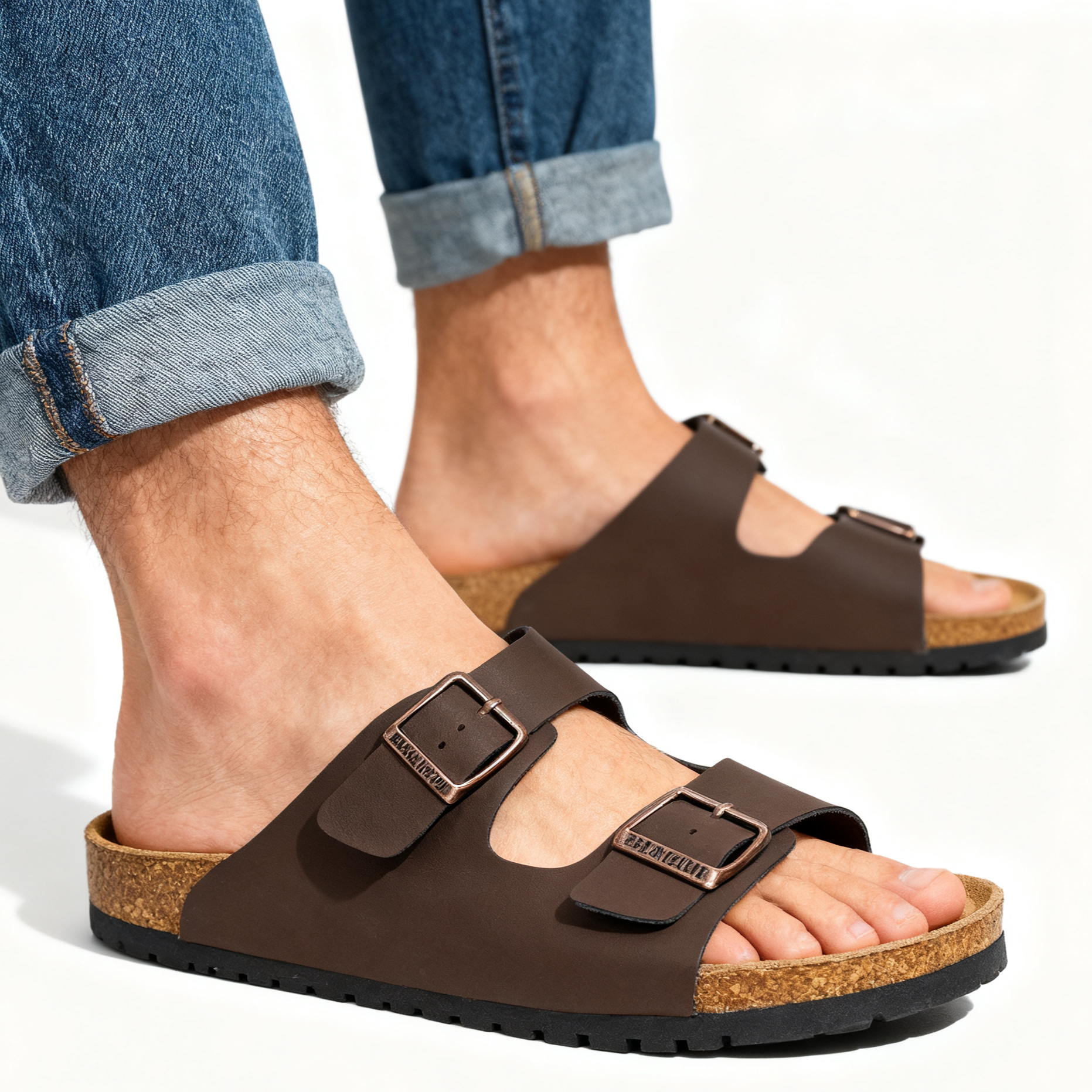 Open Toe Dual Buckle Cork Sandals