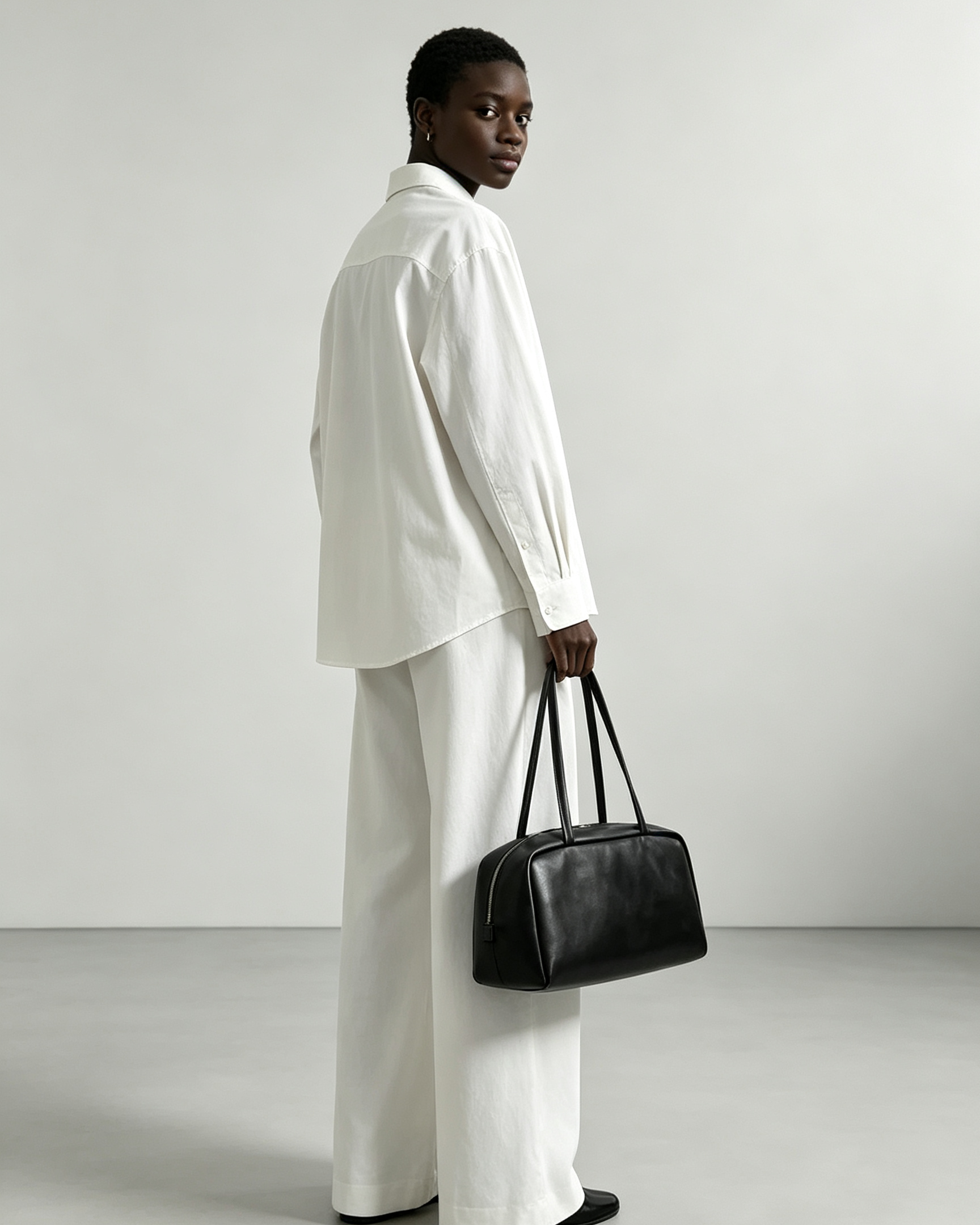 Nappa Astra Leather Shoulder Bowling Bag Black
