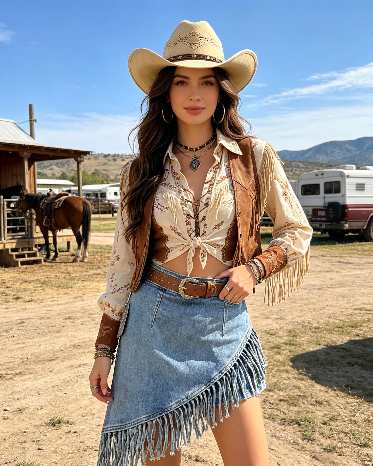 Asymmetrical Fringe Mini Western Skirt