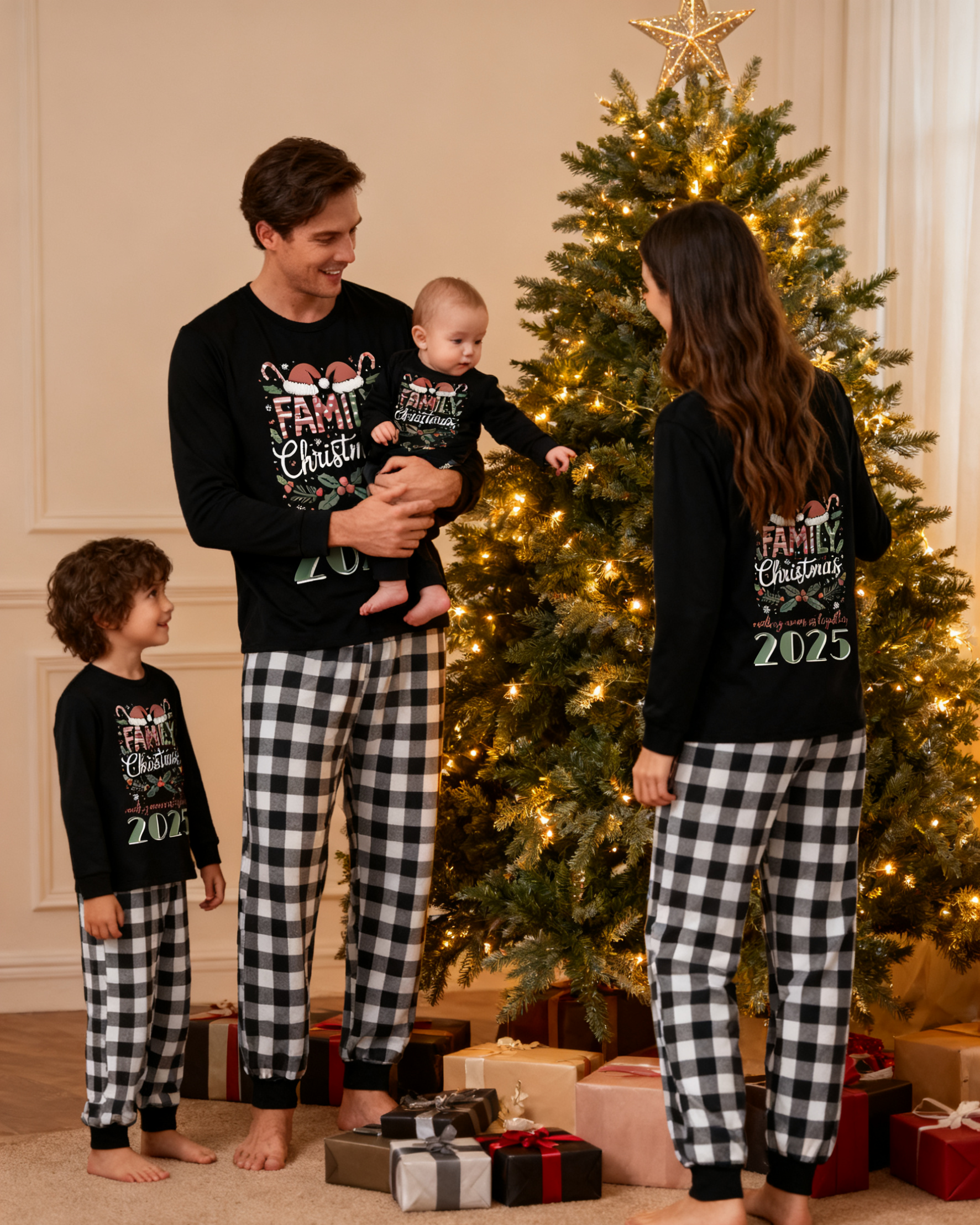 MEMORIES-Black and White Plaid Family Christmas Pajamas