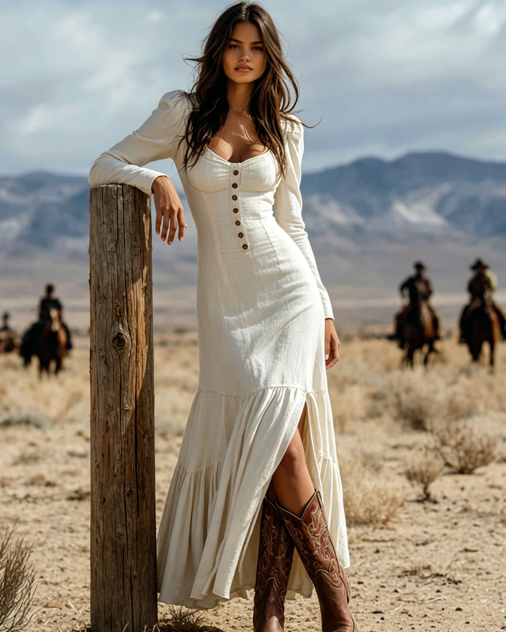 Karleedress U Neck Buttop Up Maxi Western Dress