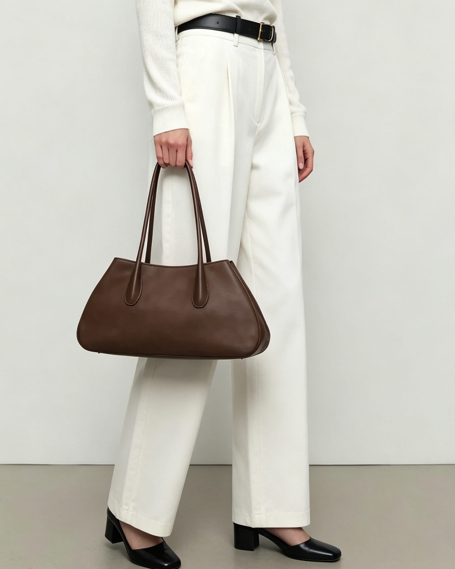 Polished Saddle Calfskin Alger Leather Shoulder Bag Deep Brown
