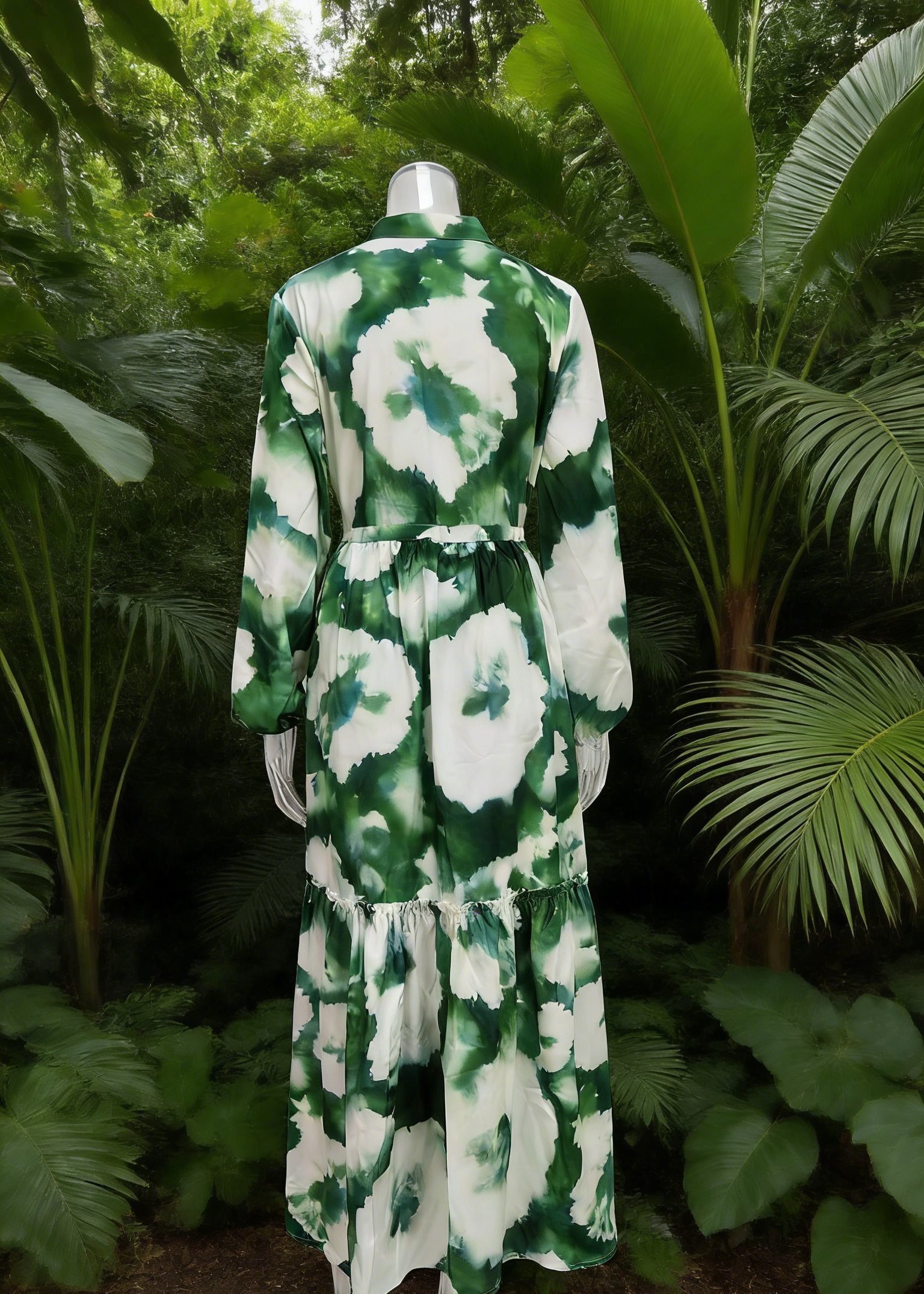 Flowy Design Maxi Boho Dress with Long Sleeves V-neck