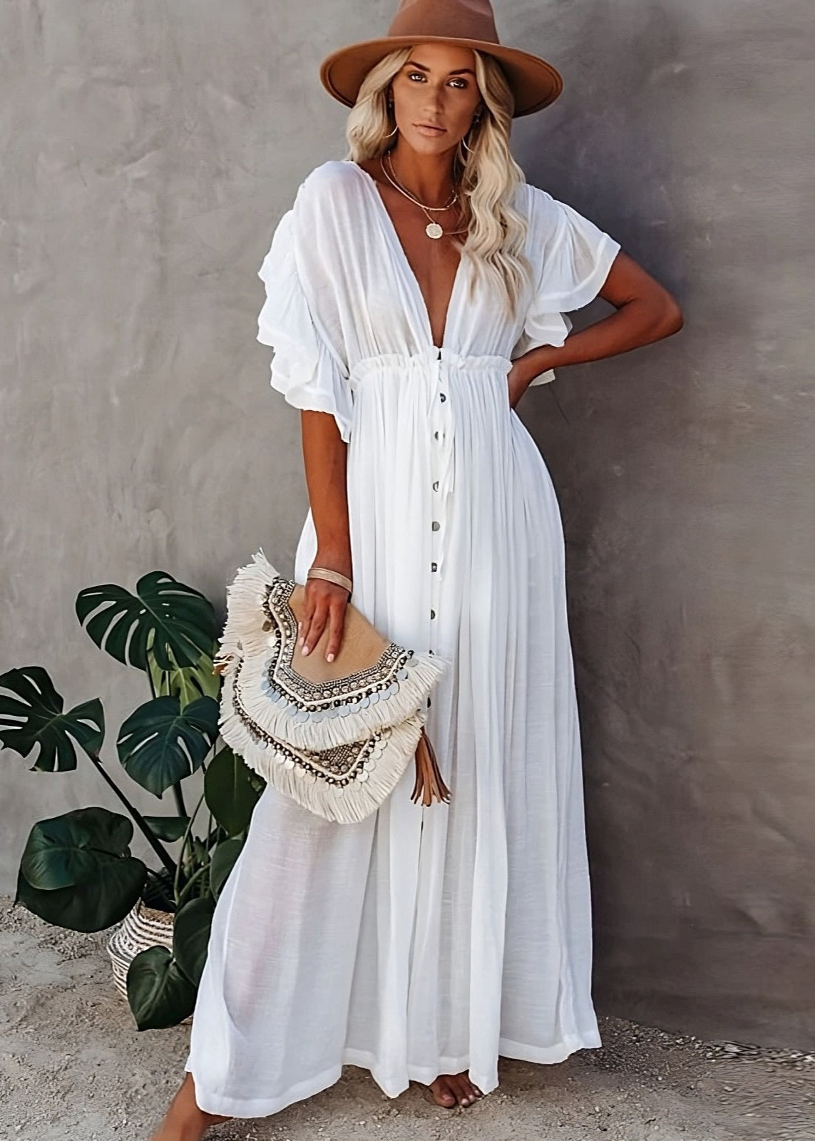 Long White Hippie Boho Dress