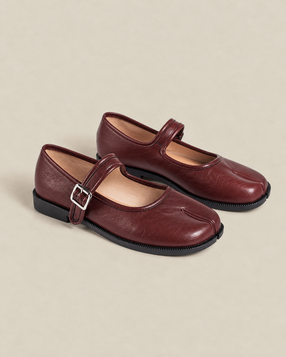 Red Adjustable Strap Tabi Mary Janes
