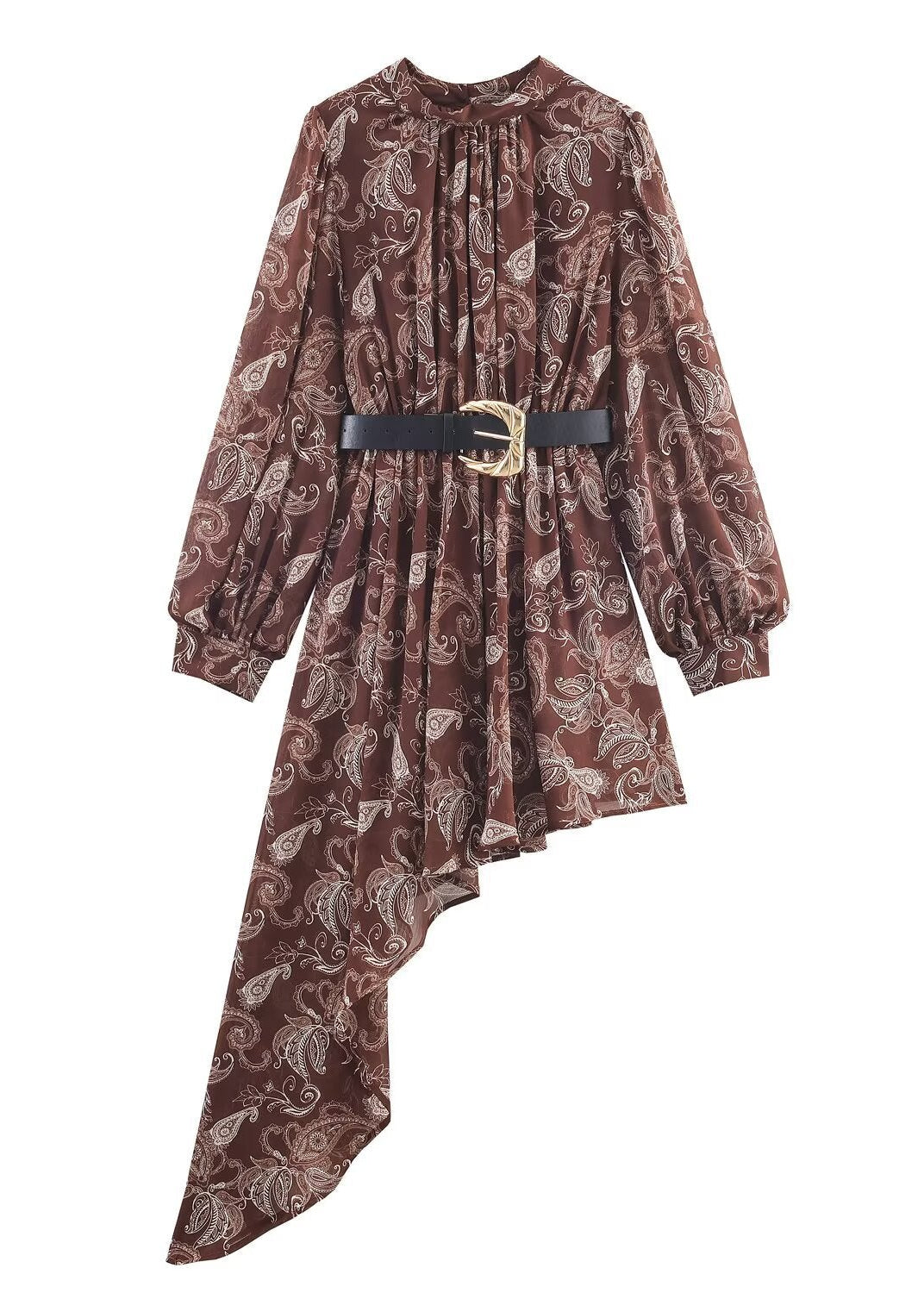 Brown Paisley High-Low Shirt Western Dress