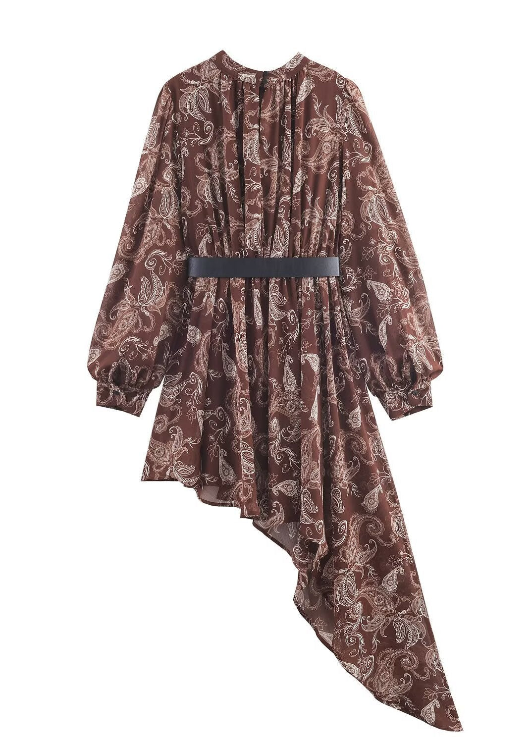 Brown Paisley High-Low Shirt Western Dress