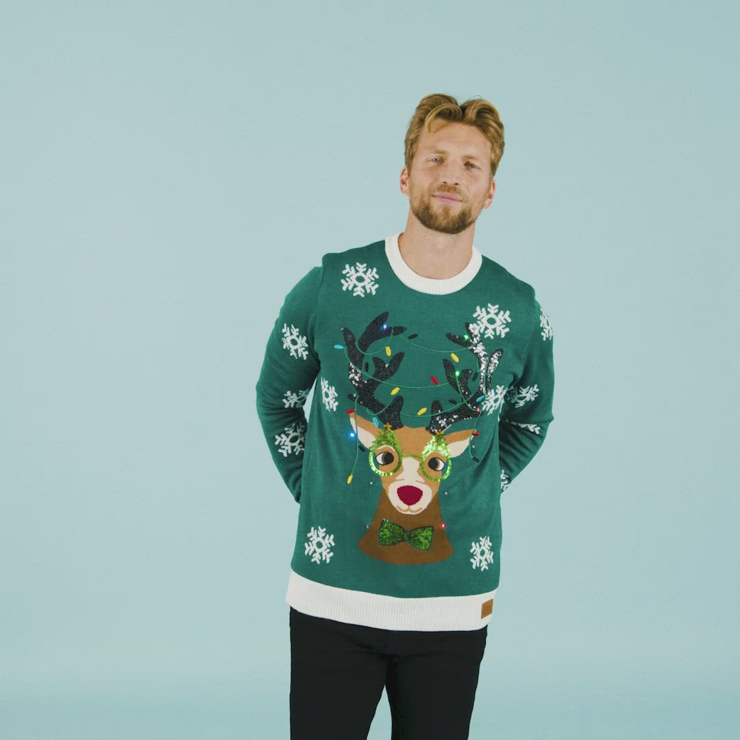 Reindeer Rudolf Green Christmas Sweater