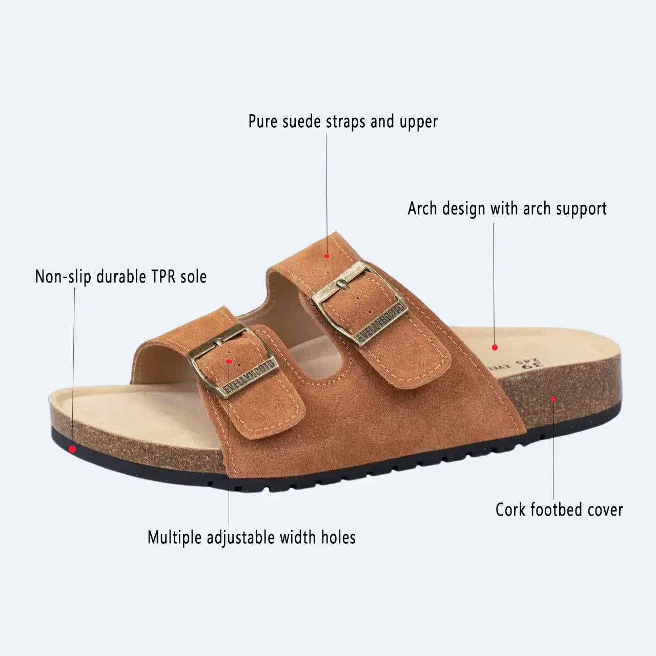 Open Toe Suede Dual Buckle Sandals