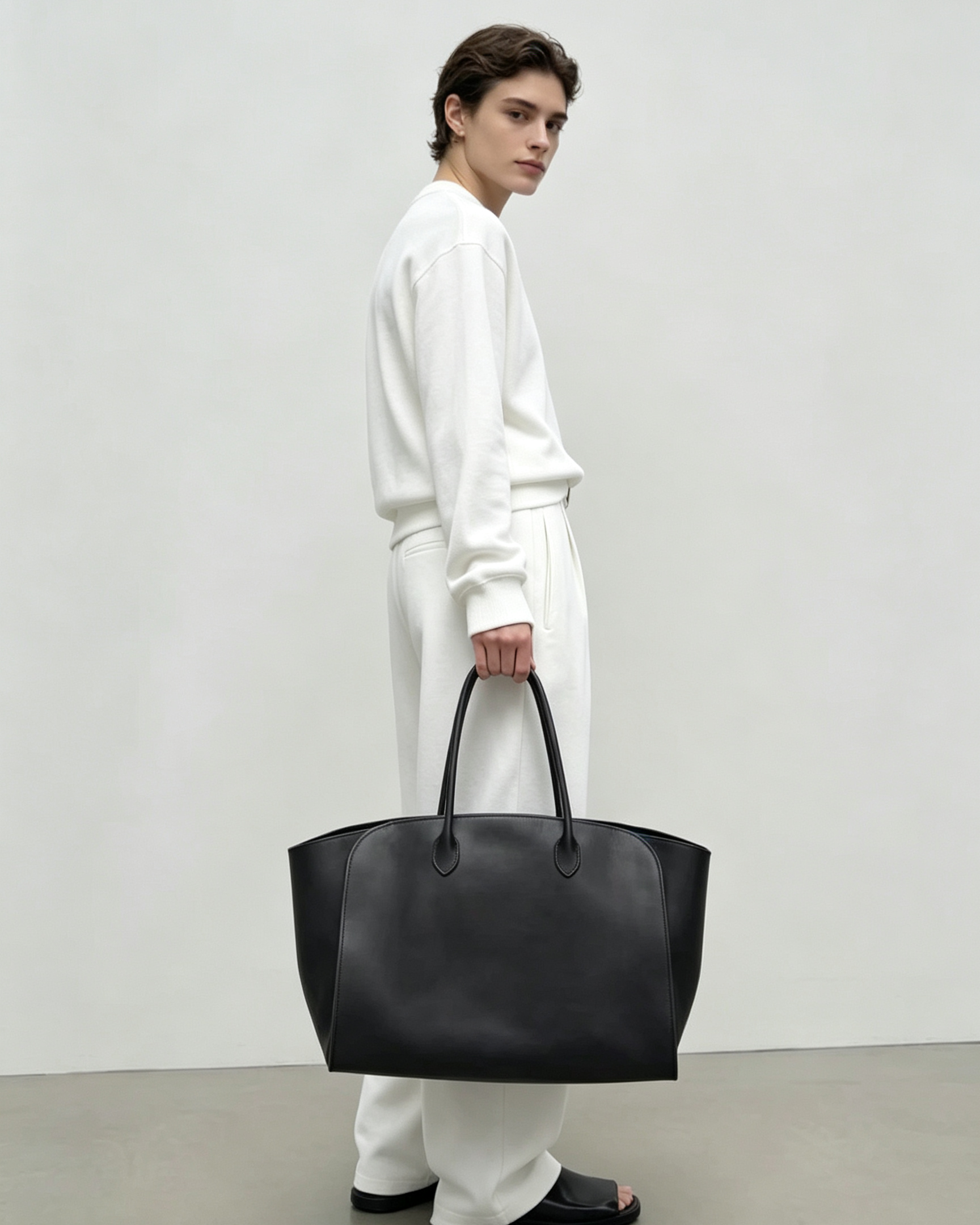 Polished Saddle Calfskin Marlo 17 Tote Bag Black