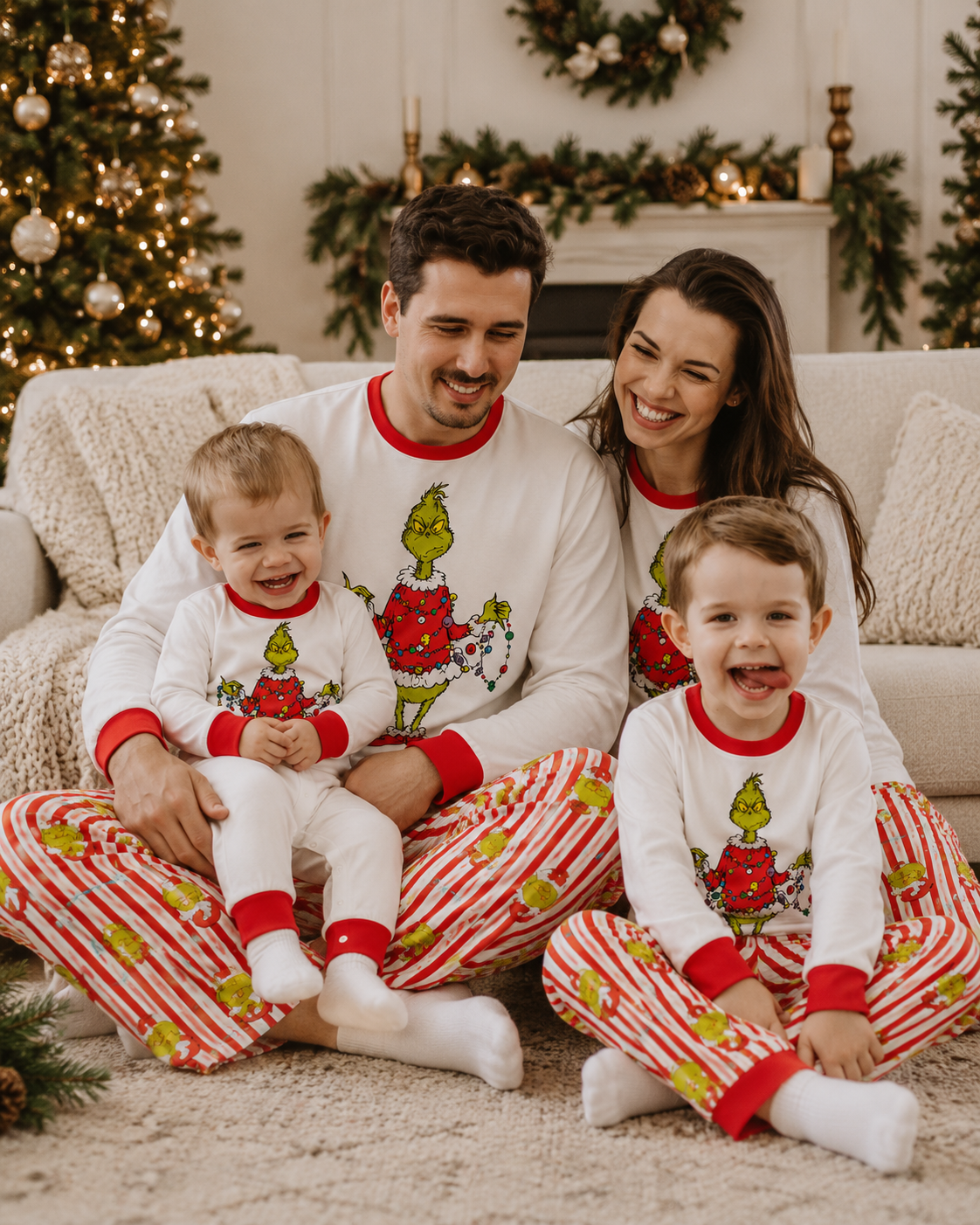 Crimson Noel-Family Matching Grinch Christmas Pajamas