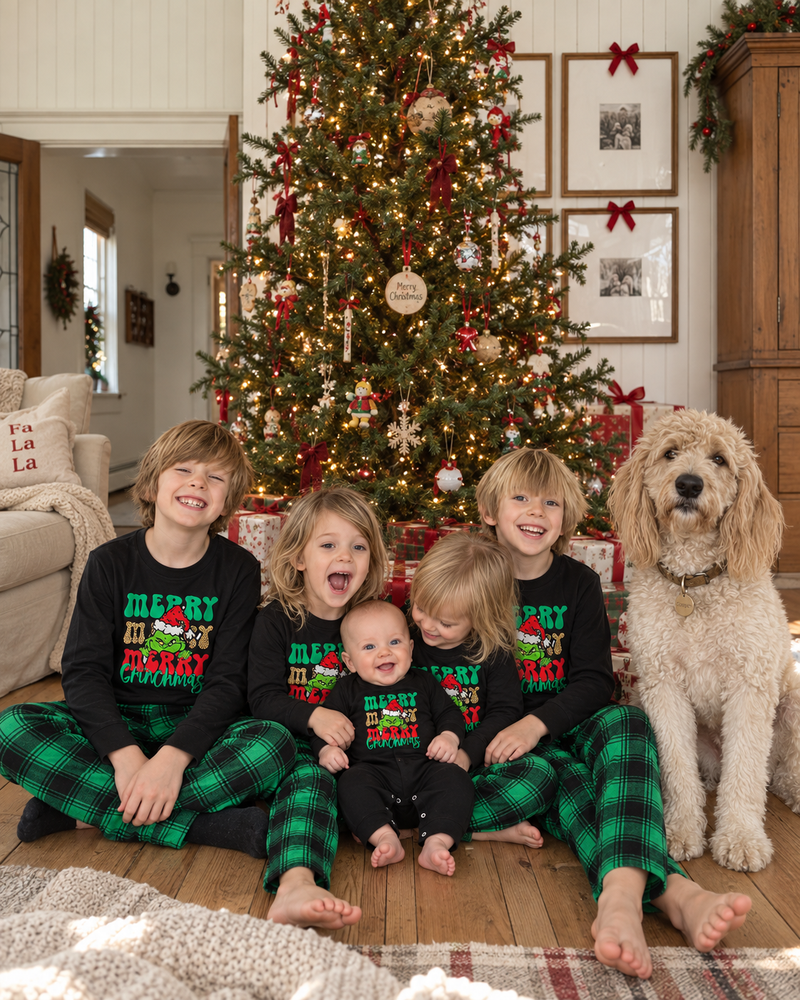Grinch Delight-Green Plaid Family Christmas Pajamas