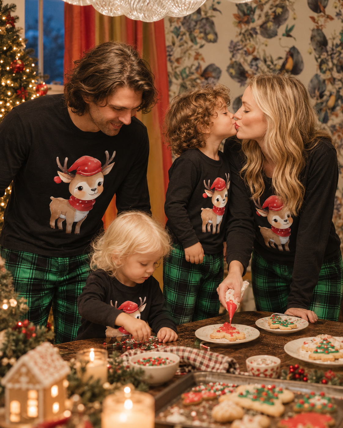 Reindeer Bliss-Green Plaid Family Christmas Pajamas