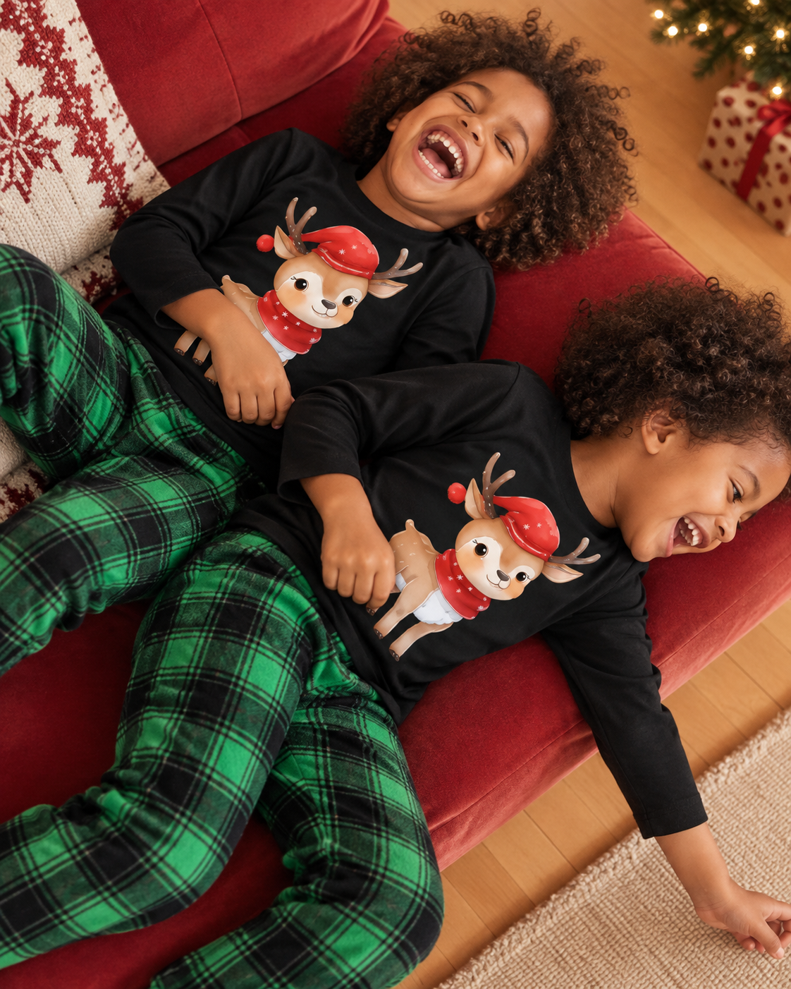 Reindeer Bliss-Green Plaid Family Christmas Pajamas