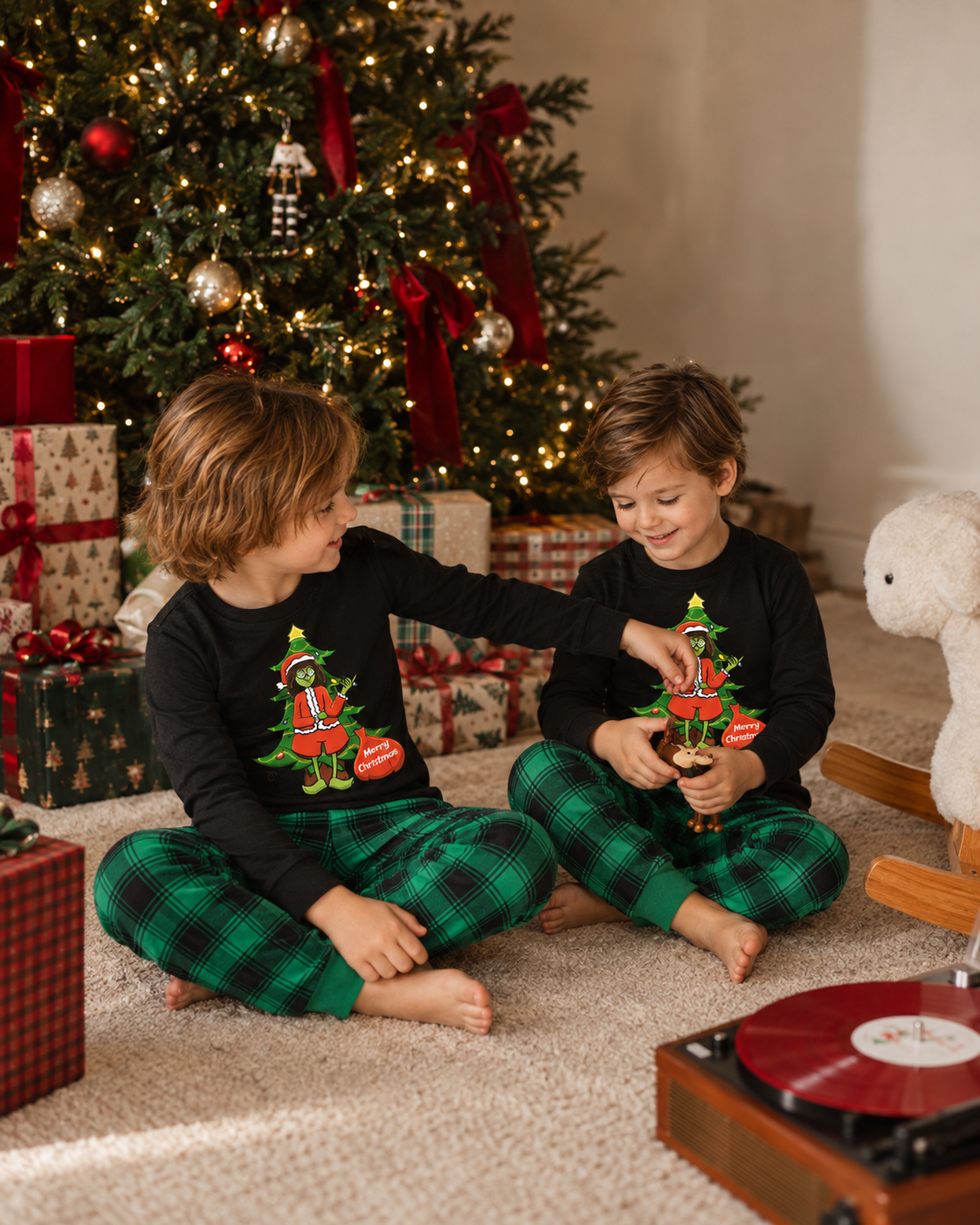Grinch Bliss-Green Plaid Grinch Family Christmas Pajamas