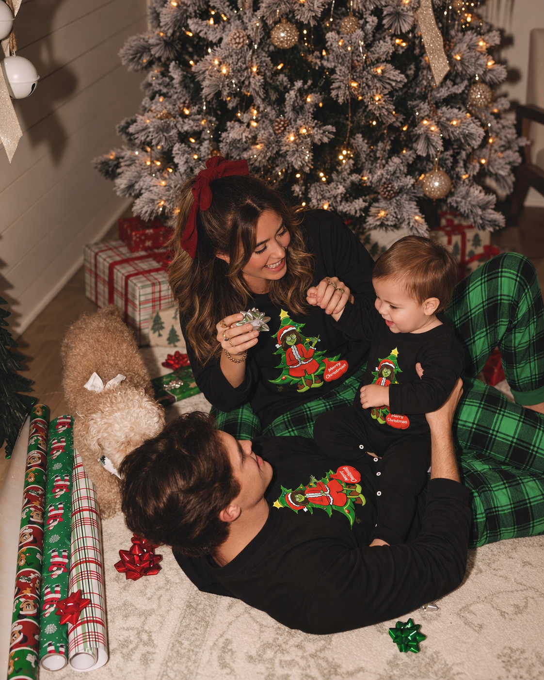 Grinch Bliss-Green Plaid Grinch Family Christmas Pajamas