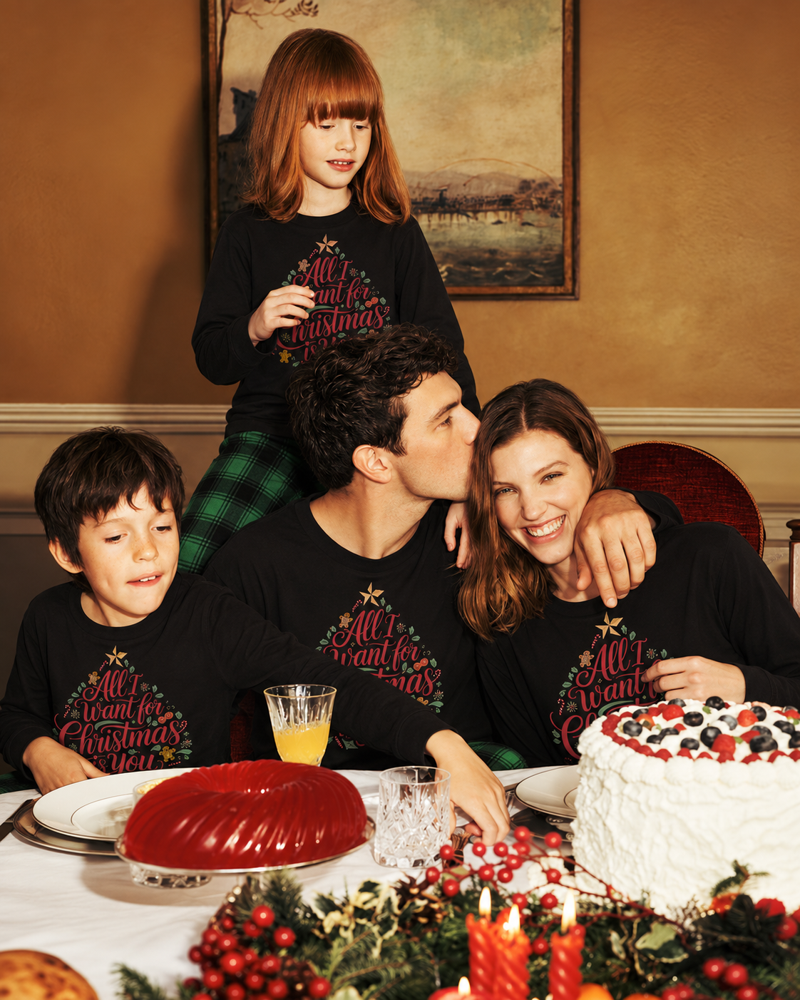 ALL I WANT-Green Plaid Family Christmas Pajamas