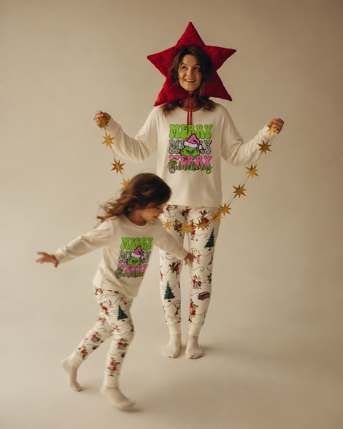 Pink Merry-Grinch Family Christmas Pajamas