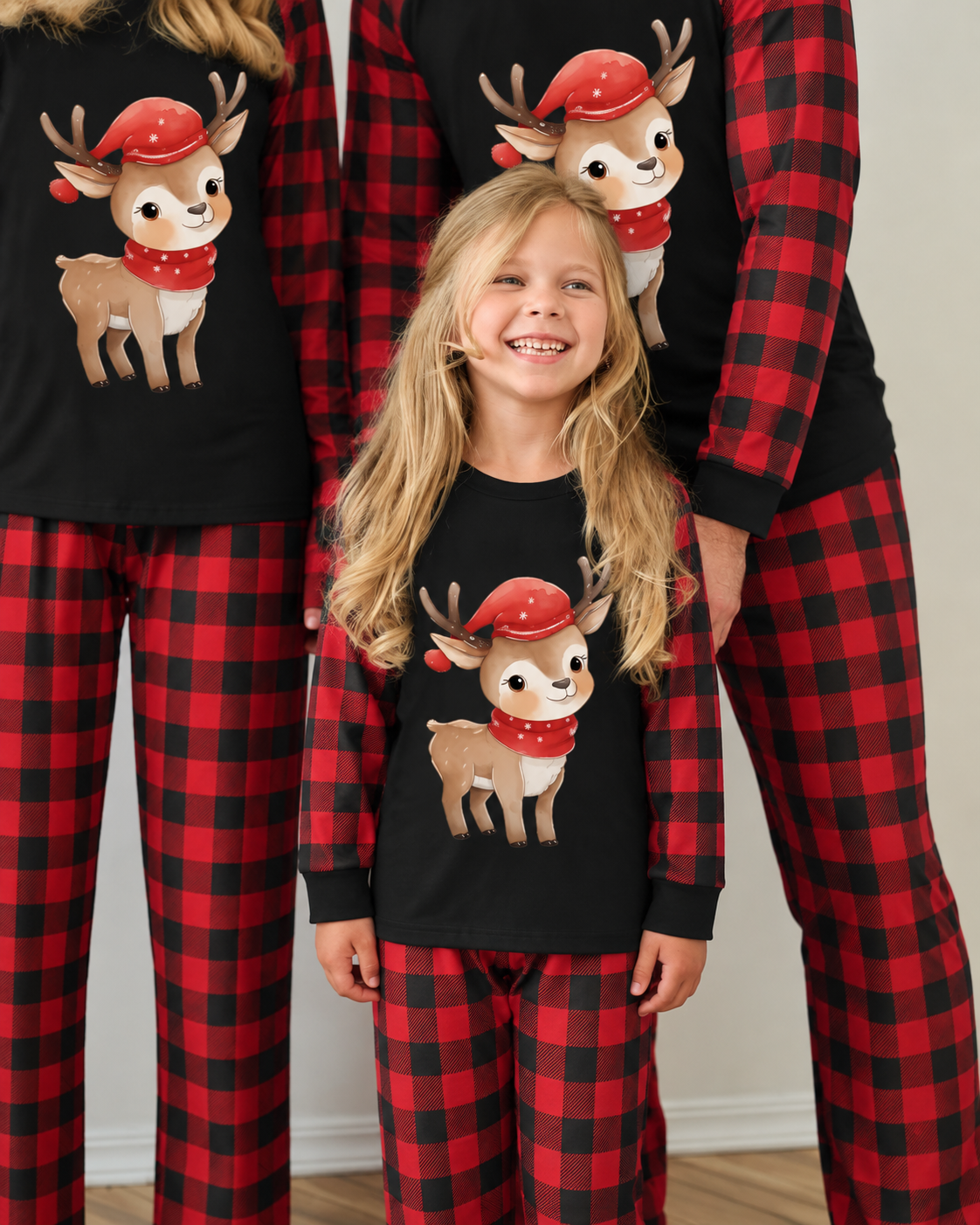 Cozy Elk-Black and Red Plaid Family Christmas Pajamas