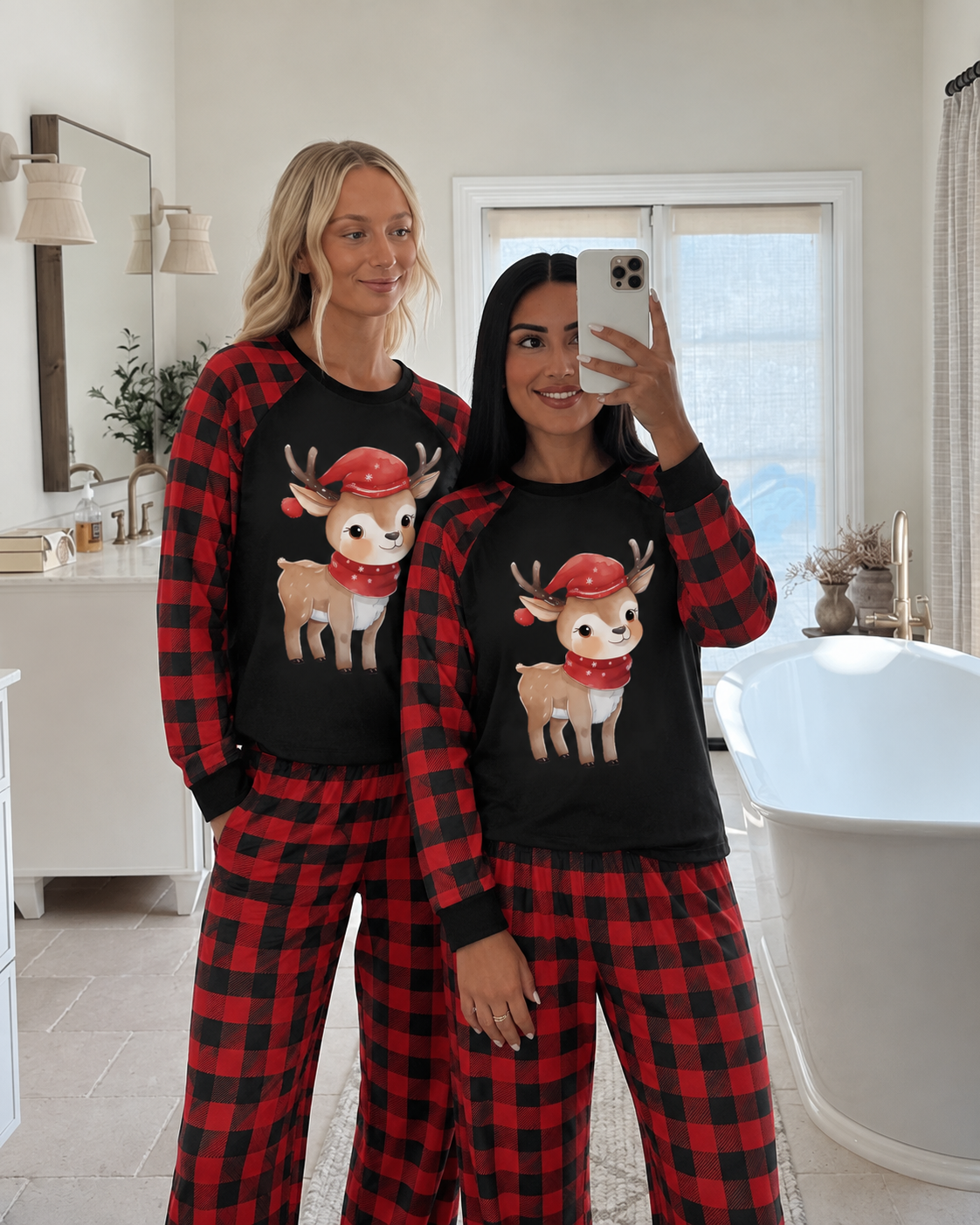 Cozy Elk-Black and Red Plaid Family Christmas Pajamas