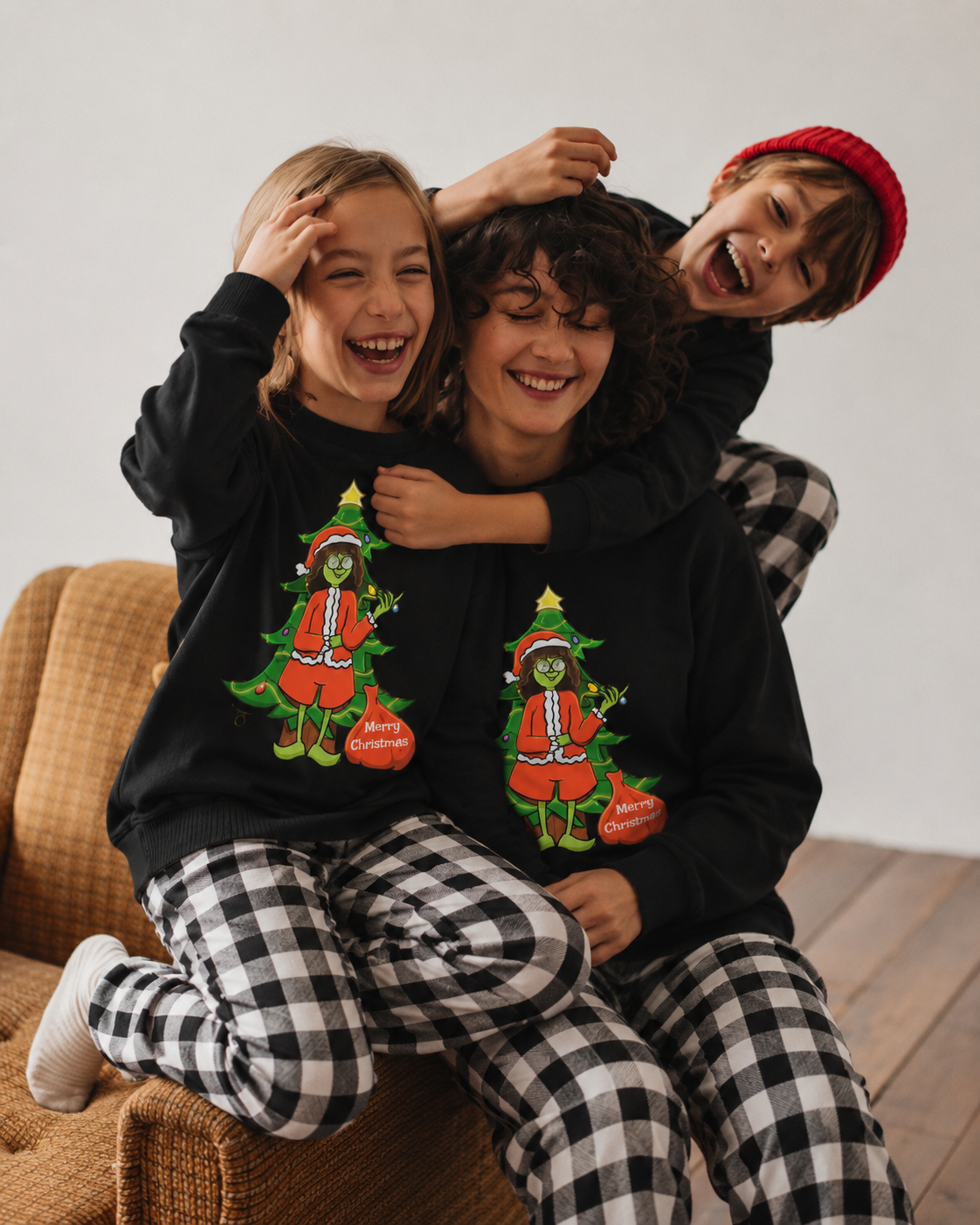 MerryGrinch-Black and White Plaid Family Christmas Pajamas