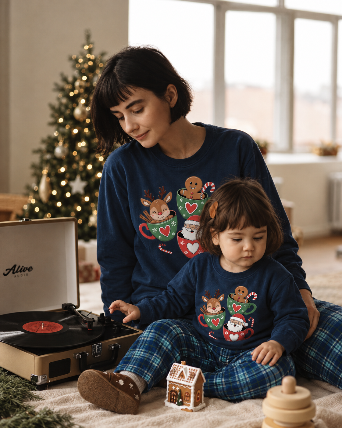 Cup Sigh-Blue Plaid Family Christmas Pajamas