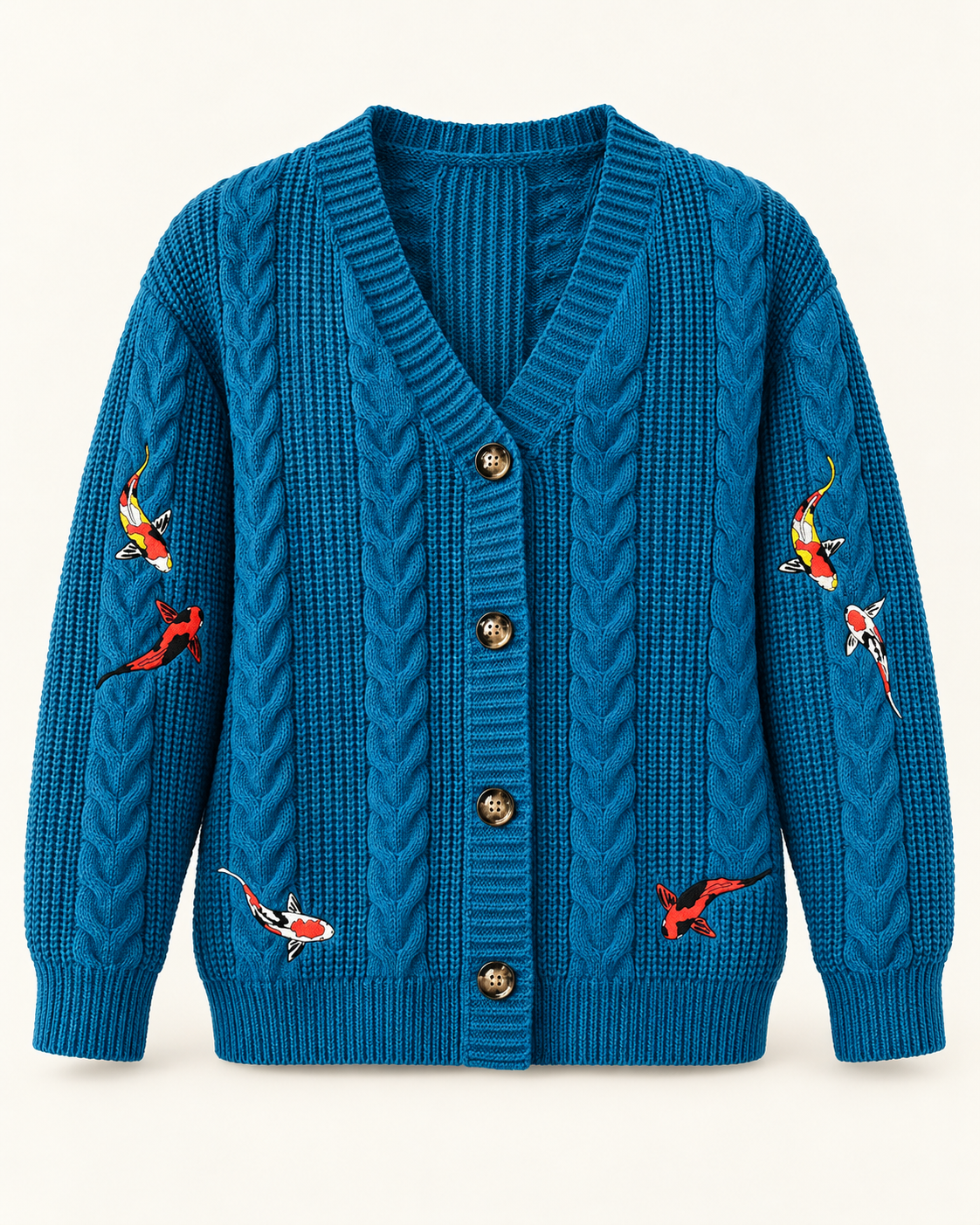 Koi Fish Embroidered Cardigan Sweater