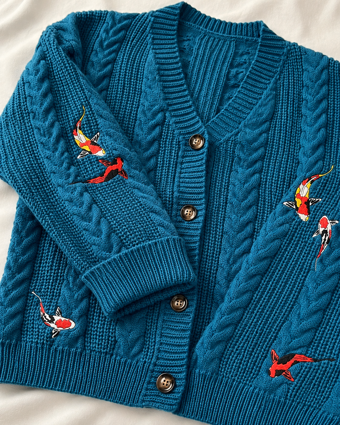 Koi Fish Embroidered Cardigan Sweater