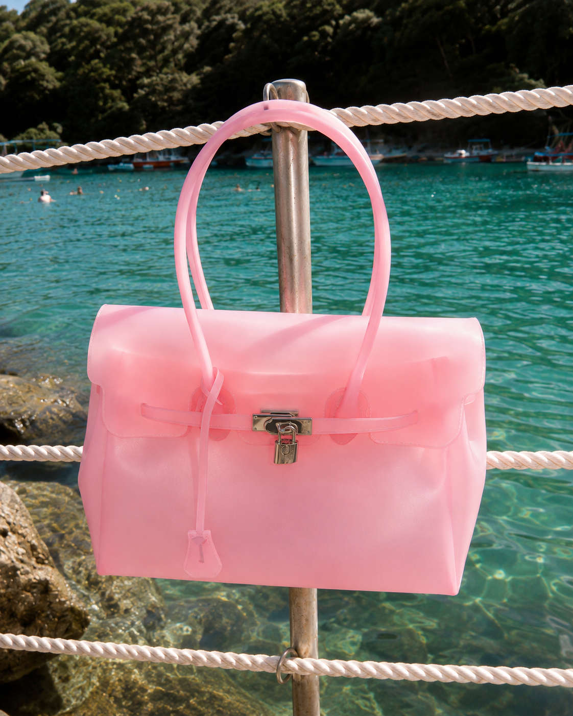 Pink Color Jelly Firkin Tote bag