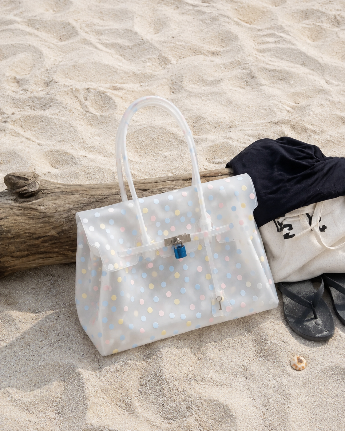 White Polka Dot TPU Jelly Tote Bag jellyfirkin bag