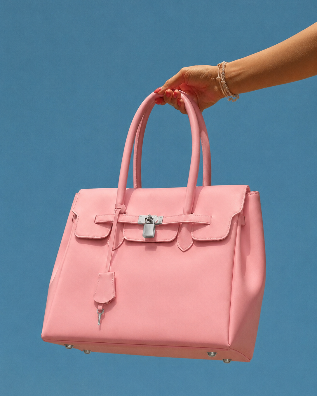 Transparent Solid Color Pvc Jelly firkin Tote Bag-pink