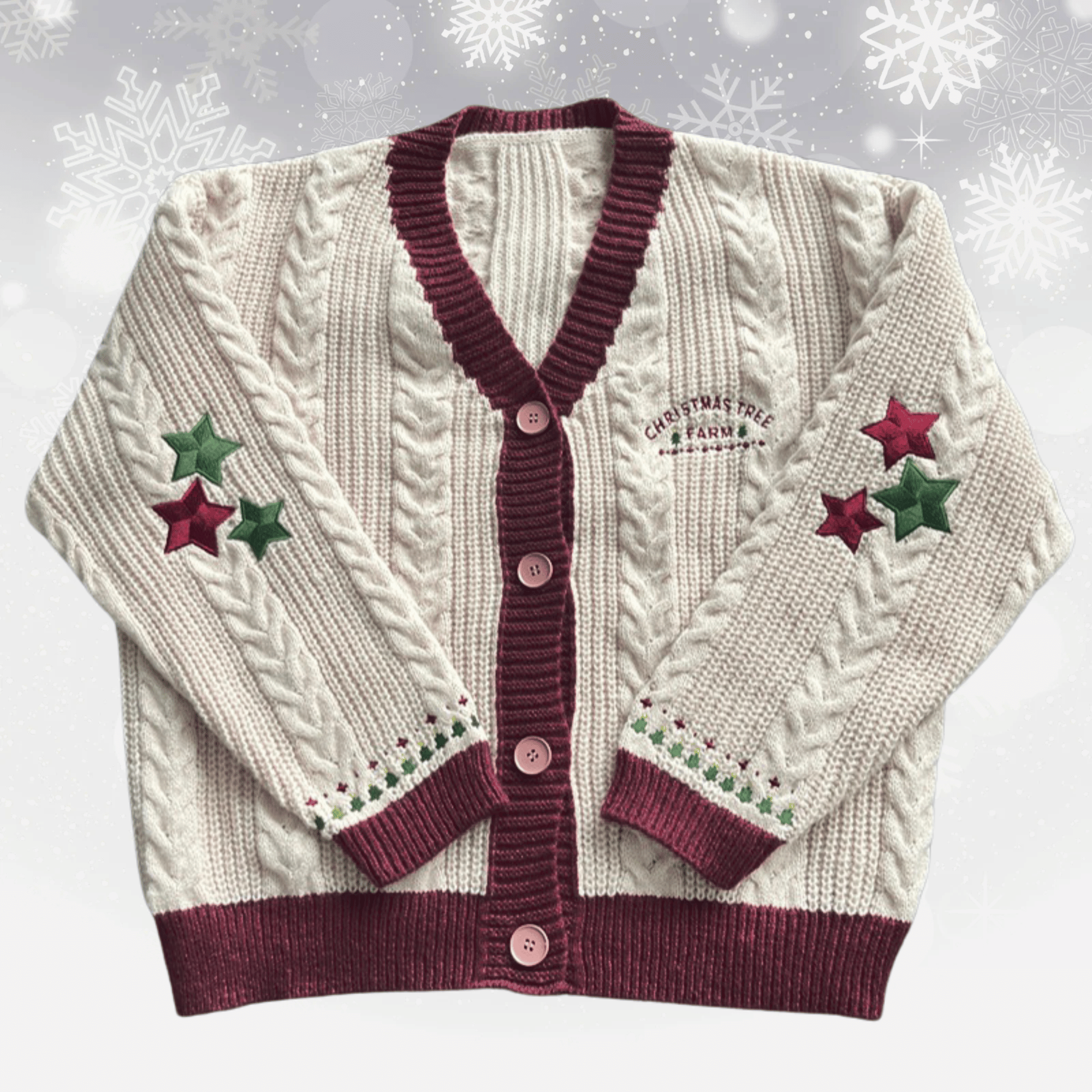 Maroon Christmas Tree Farm Cardigan - Xmas Special Edition