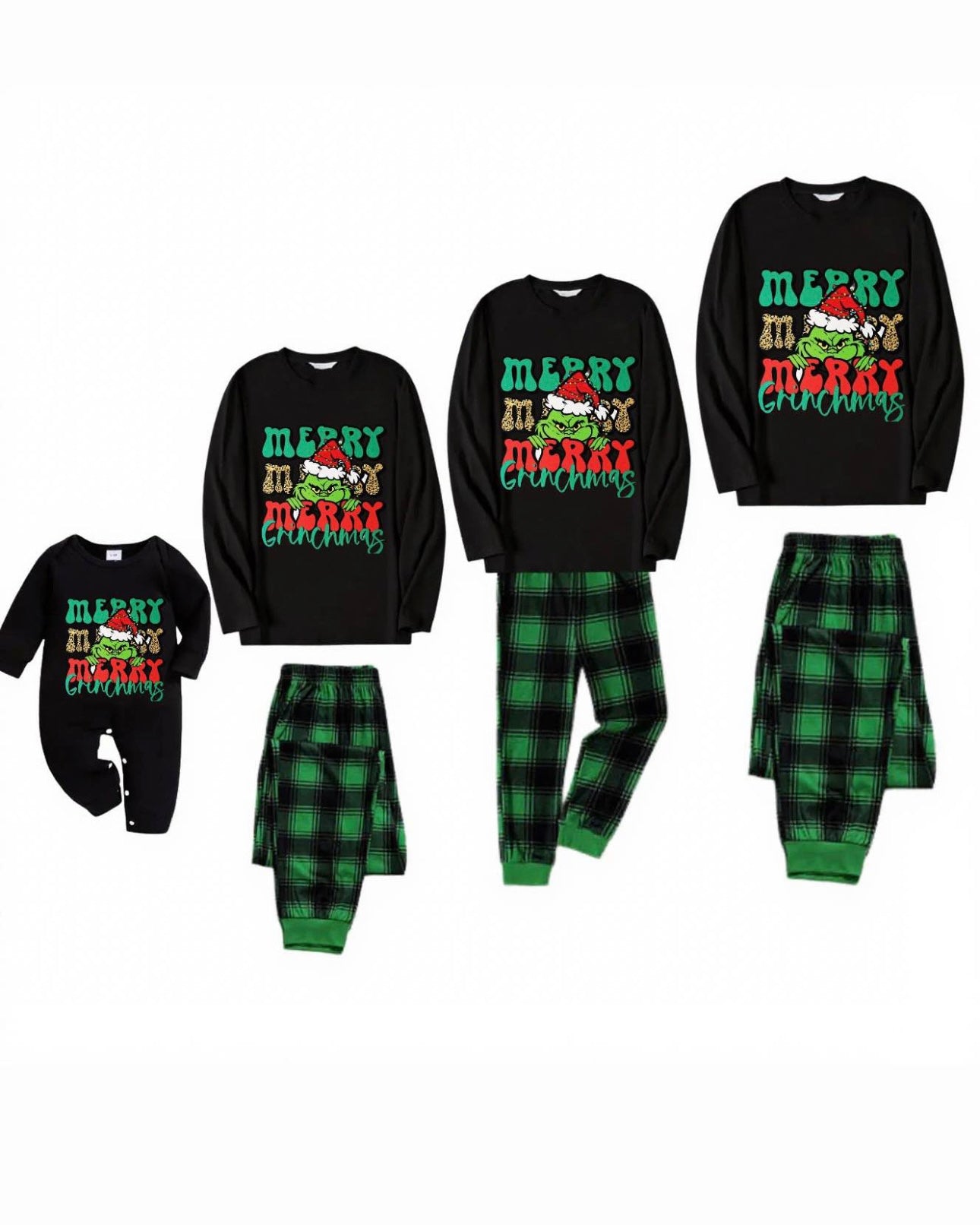 Grinch Delight-Green Plaid Family Christmas Pajamas