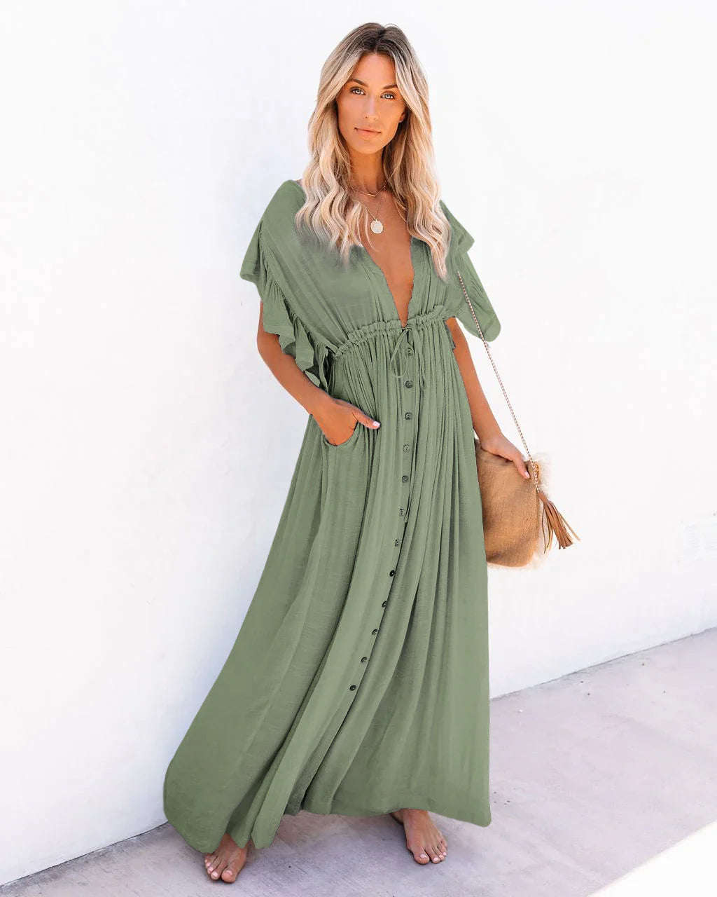 Green Long Loose Bohemian Boho Dress