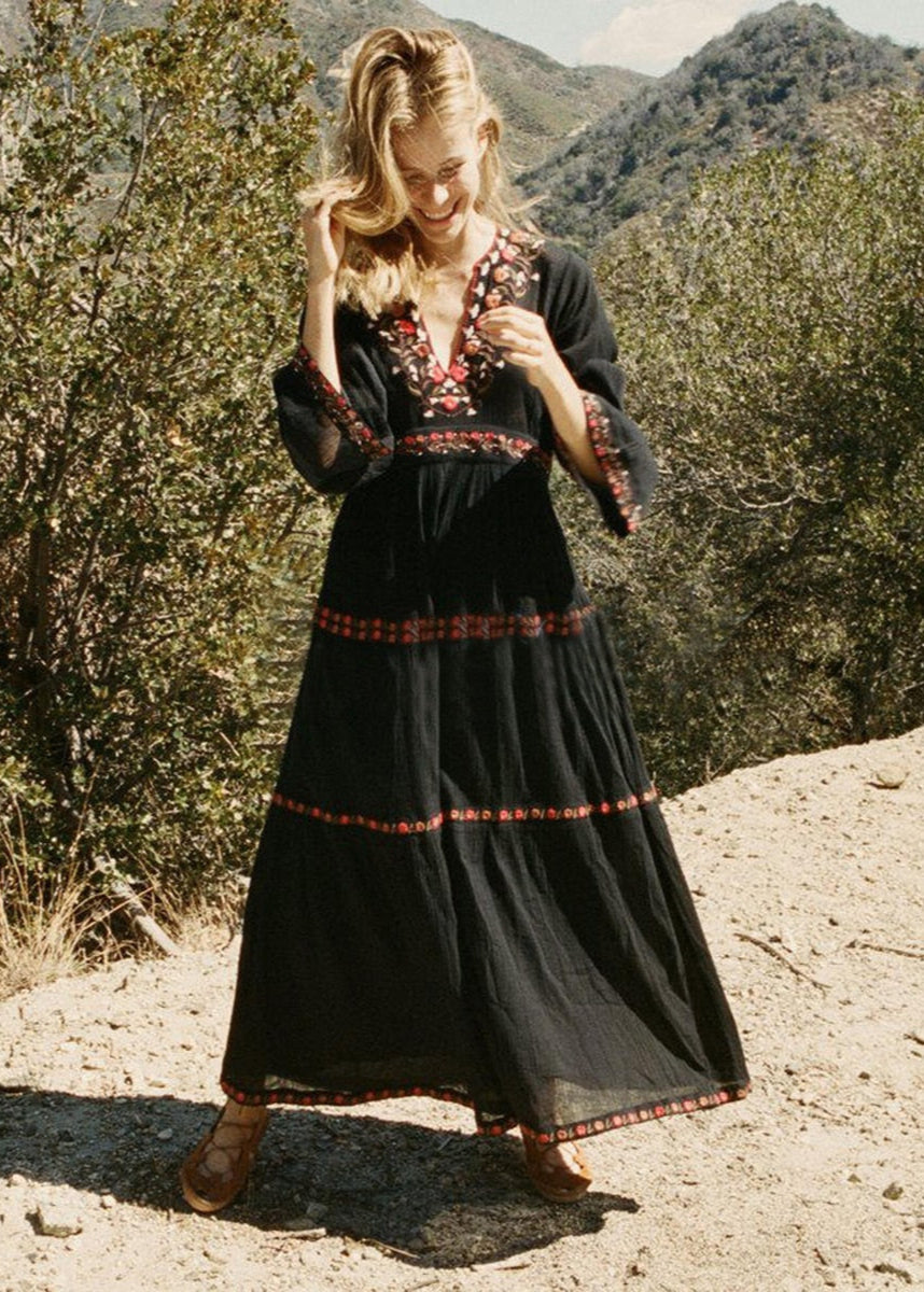 Long Bohemian Black Lace Boho Dress