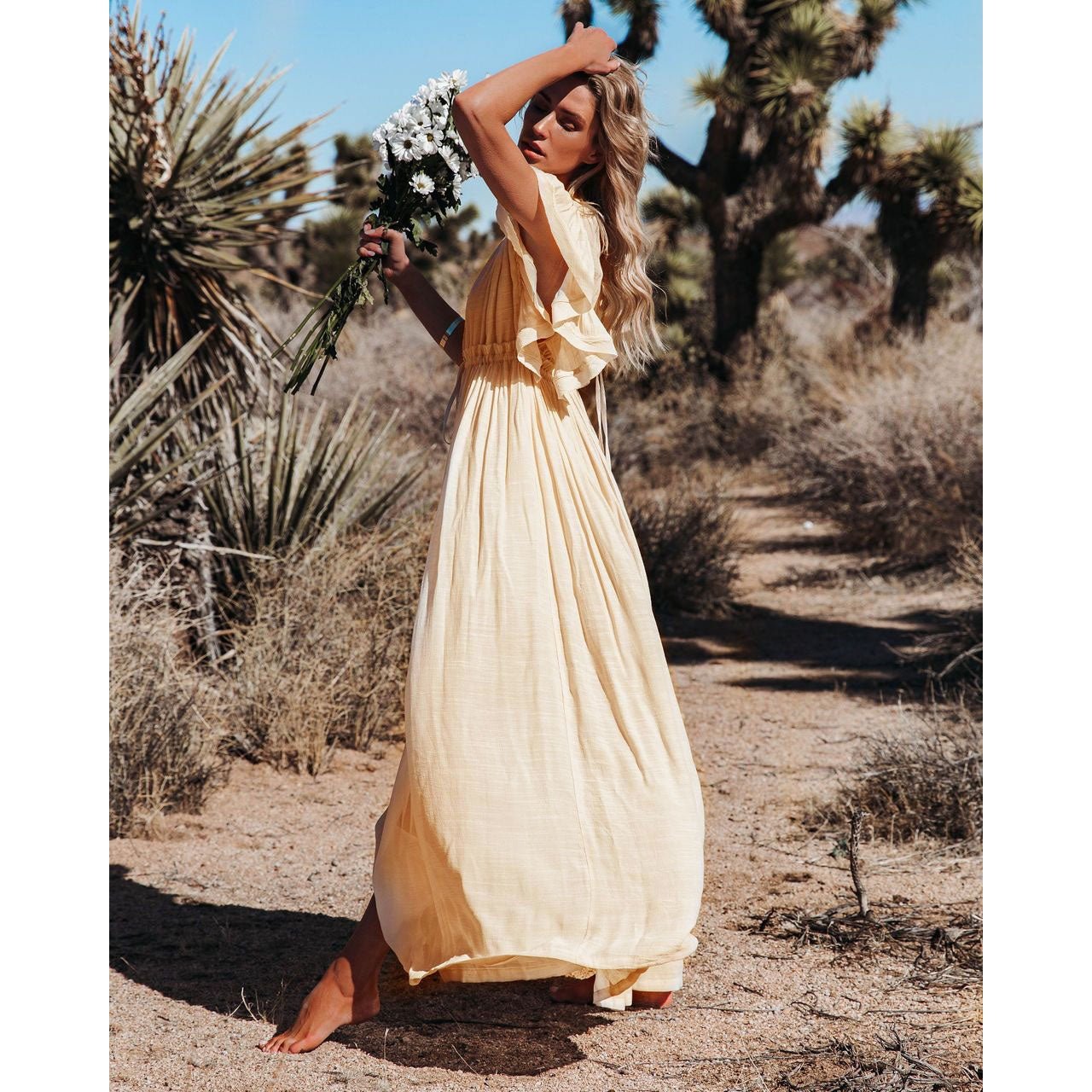 Cream Bohemian Long Boho Dress