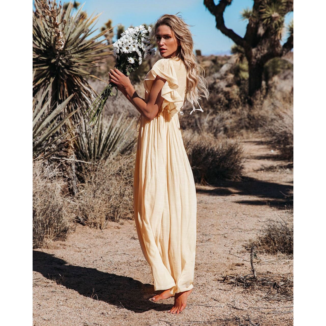 Cream Bohemian Long Boho Dress