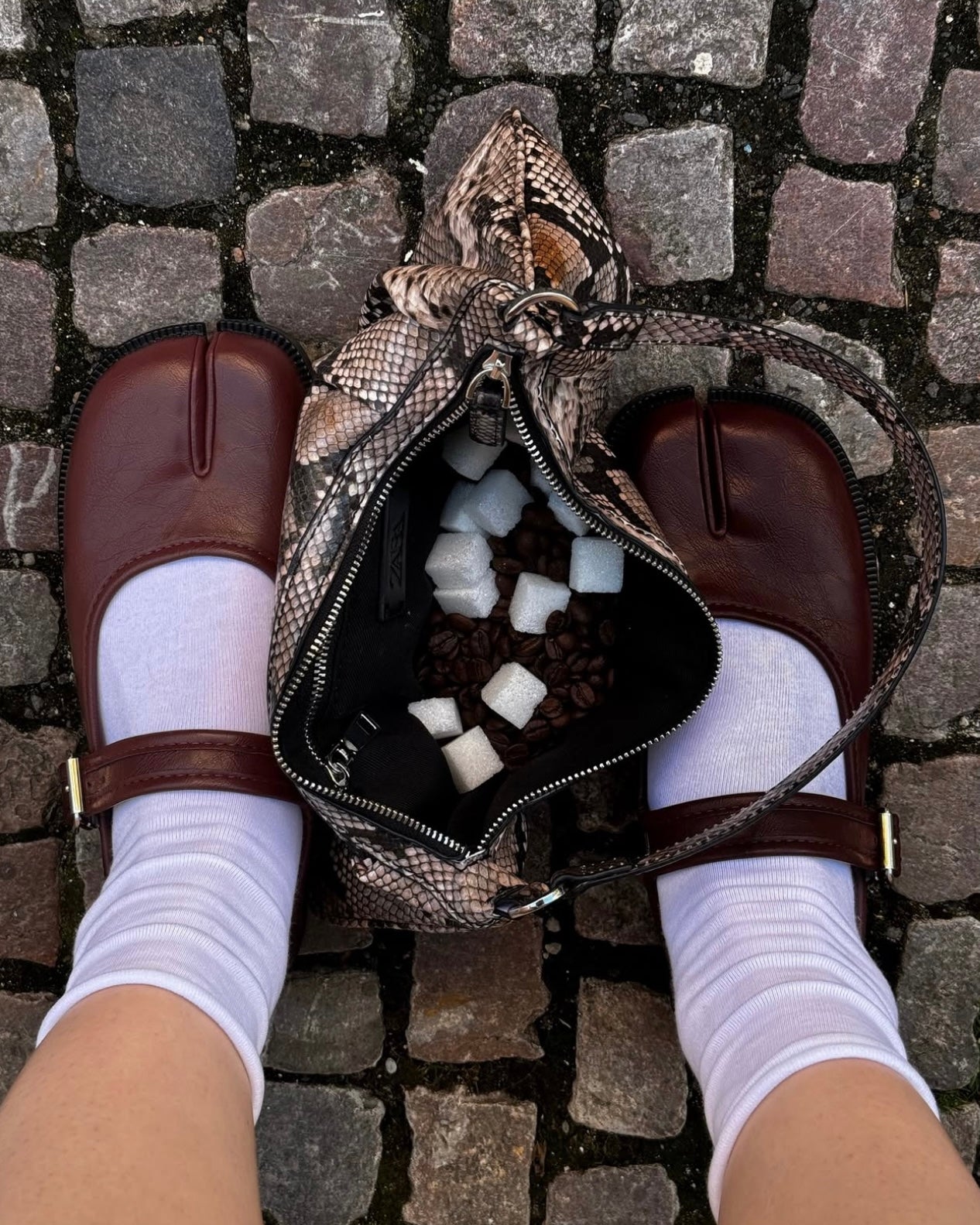 Red Adjustable Strap Tabi Mary Janes