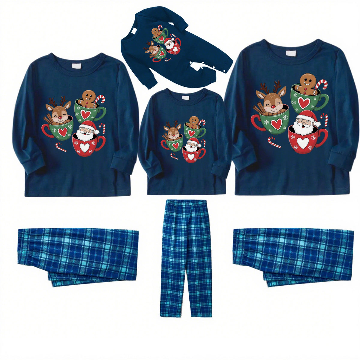 Cup Sigh-Blue Plaid Family Christmas Pajamas