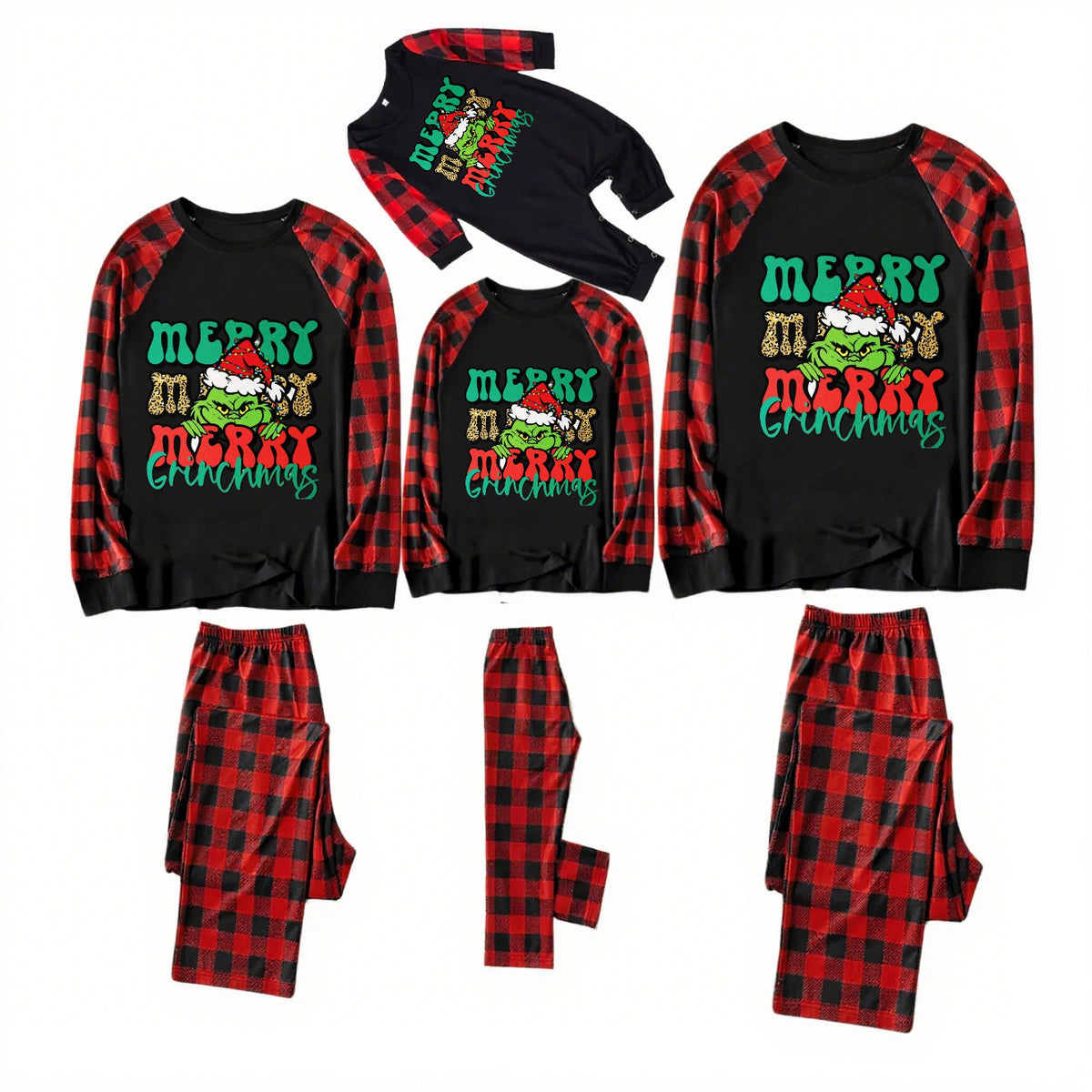Grinch Red-Black and Red Plaid Family Christmas Pajamas